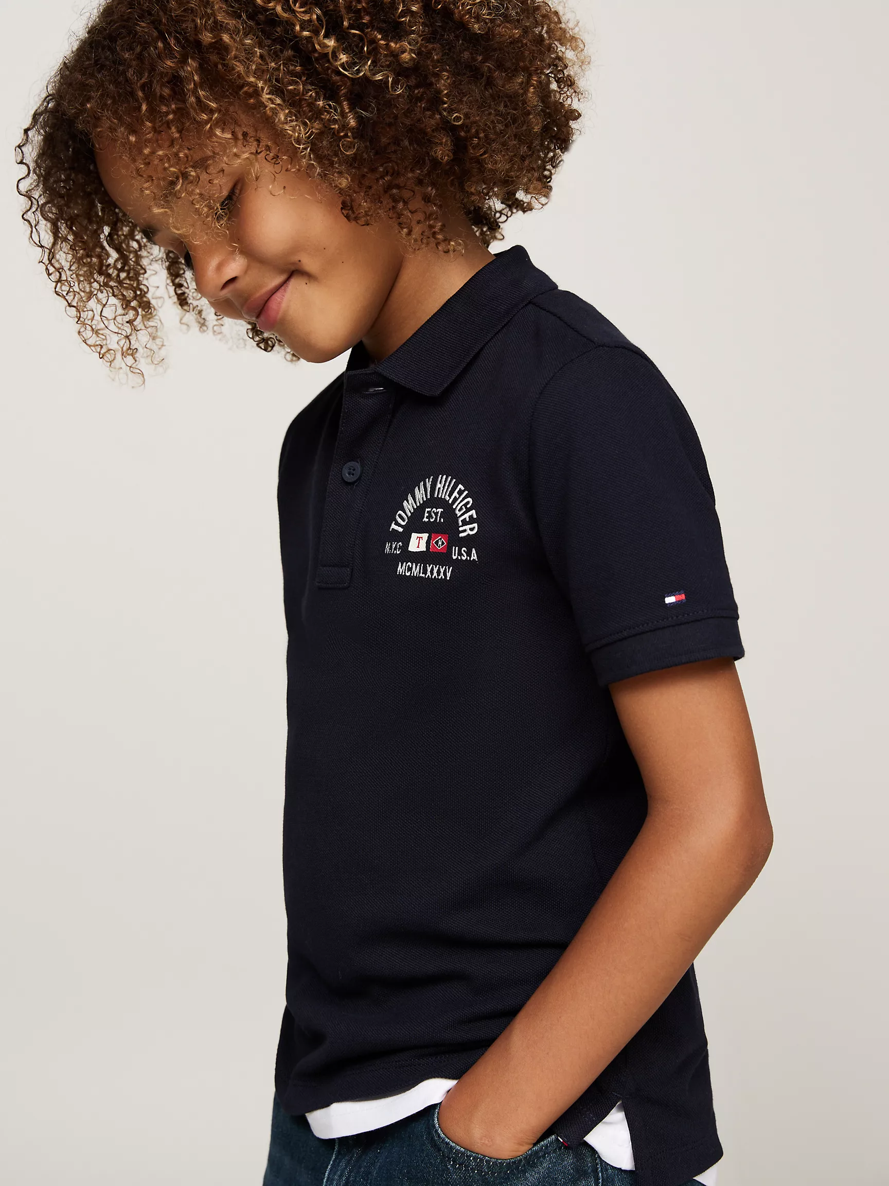 Рубашка-поло для мальчиков Tommy Hilfiger, Детское поло с вышитым логотипом флага в форме арки