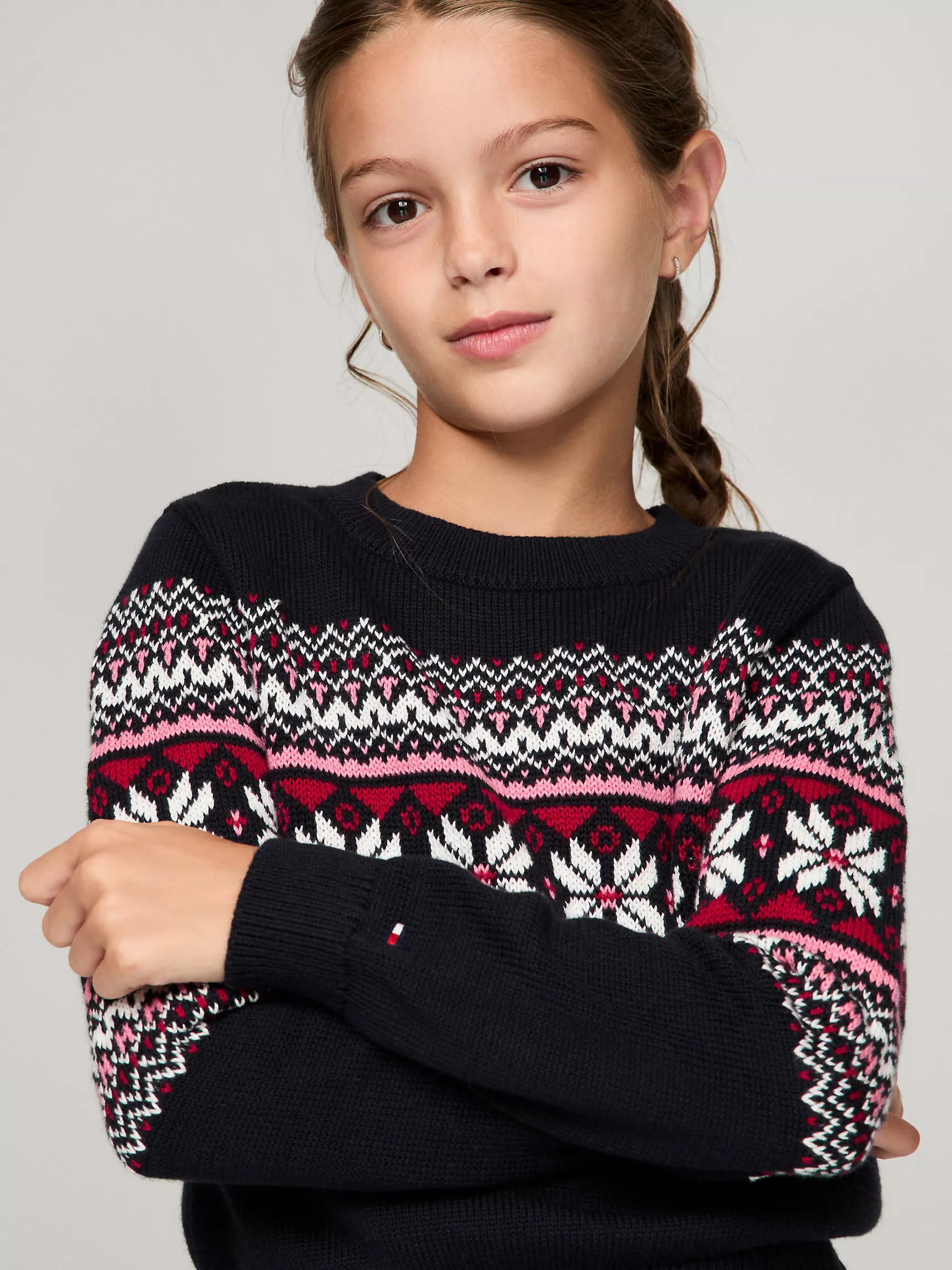 Свитер для девочки Tommy Hilfiger, Детский свитер с круглым вырезом и узором Fair Isle