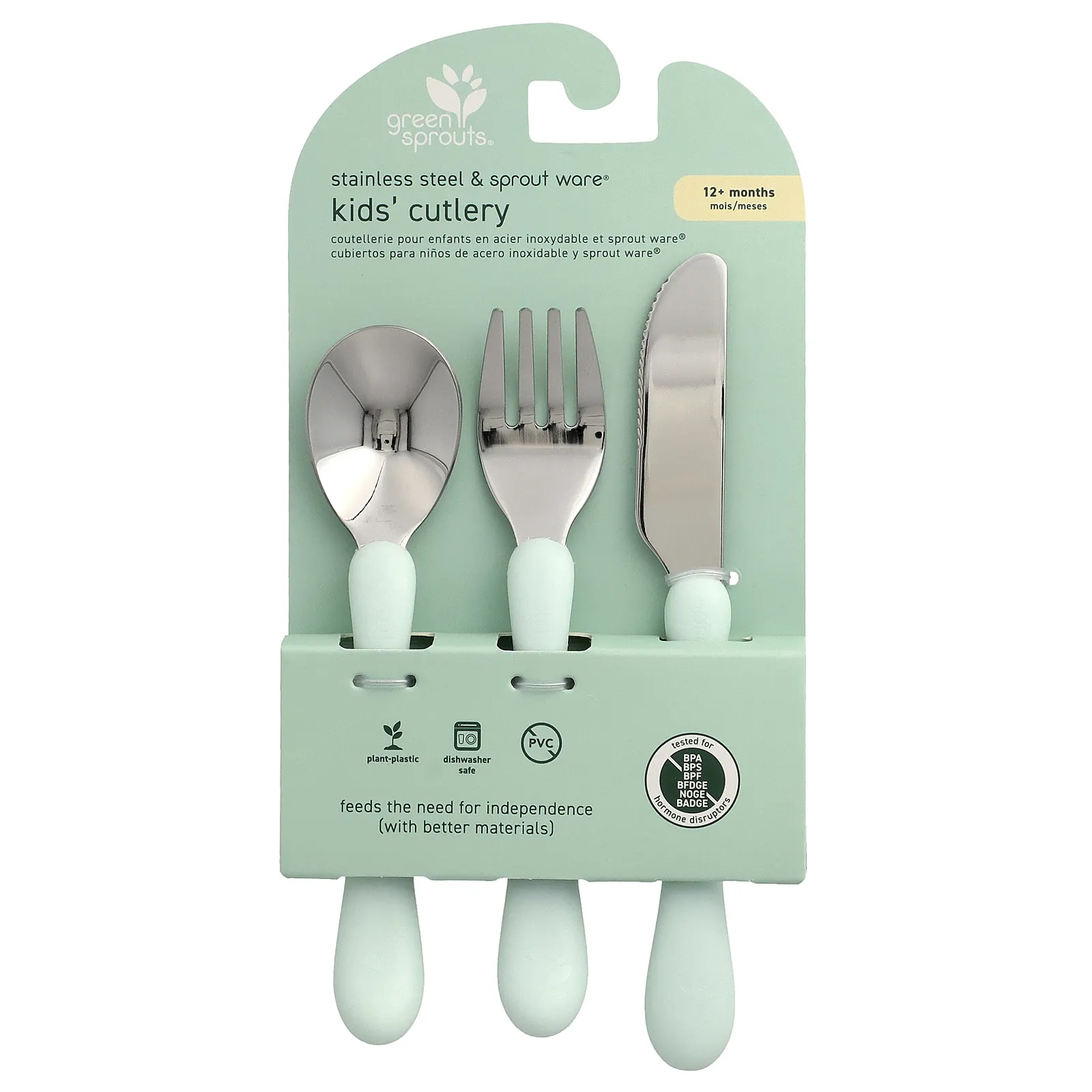 Green Sprouts, детские столовые приборы из стали и Sprout Ware®, от 12 месяцев, 3 шт.