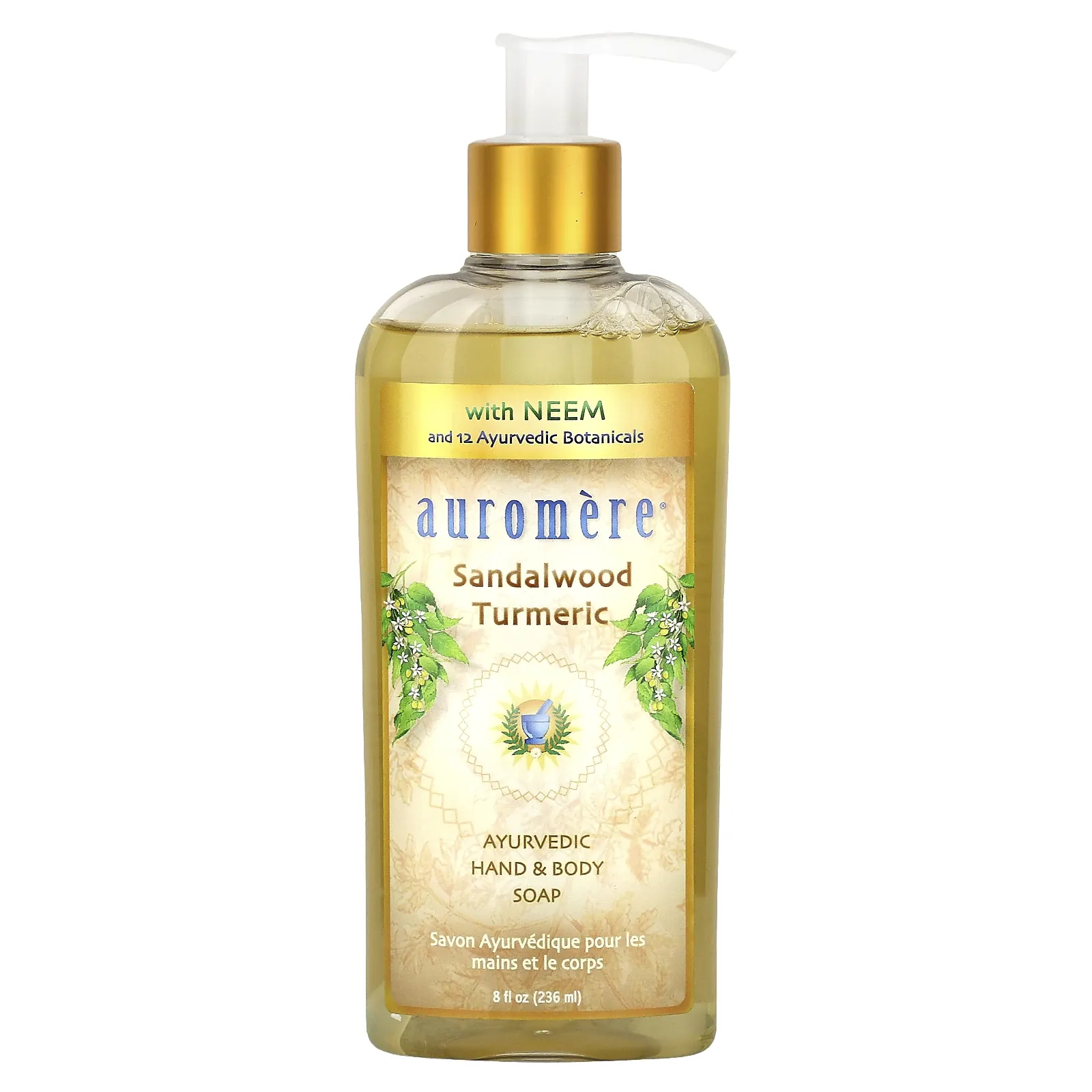 Auromere, Аюрведическое мыло для рук и тела, сандаловое дерево и куркума, 236 мл (8 жидк. Унций)