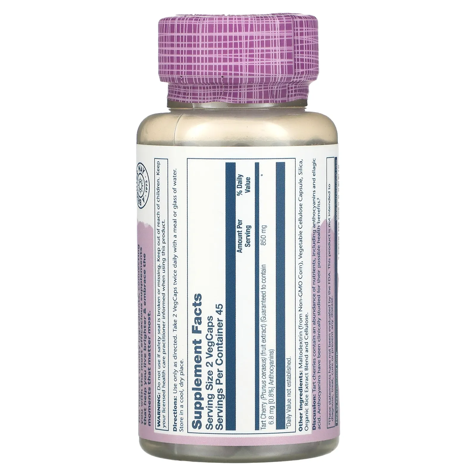 Solaray, вишня, 850 мг, 90 растительных капсул VegCaps