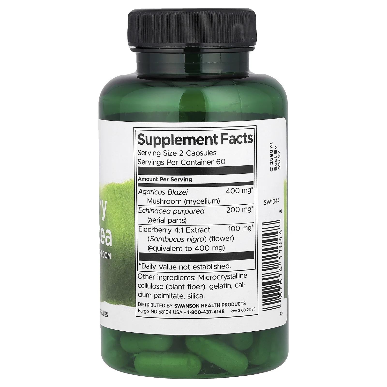 Swanson, Бузина и эхинацея с грибами агарик блейзей, 120 капсул