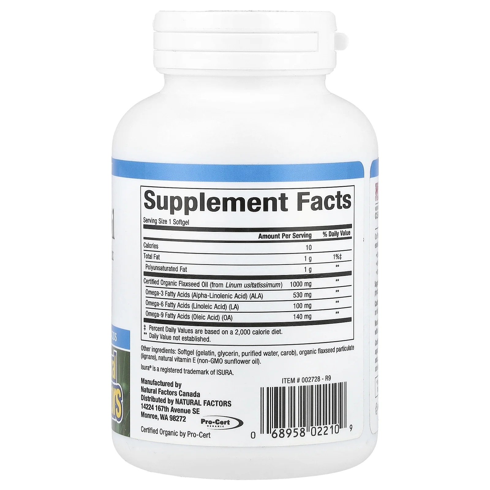 Natural Factors, льняное масло, 1000 мг, 90 капсул