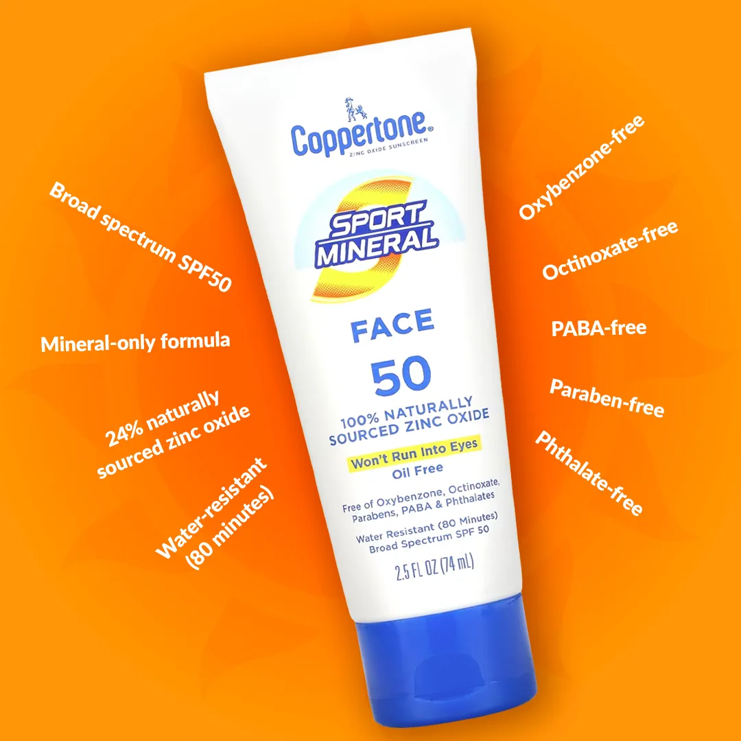 Coppertone, Sport Mineral, солнцезащитный лосьон, для лица, SPF 50, нежирный, 74 мл (2,5 жидк. унции)