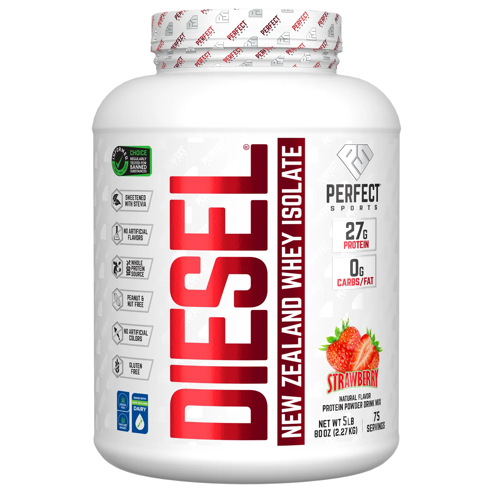 Perfect Sports, Diesel, изолят сыворотки из Новой Зеландии, клубника, 2,27 кг (5 фунтов)