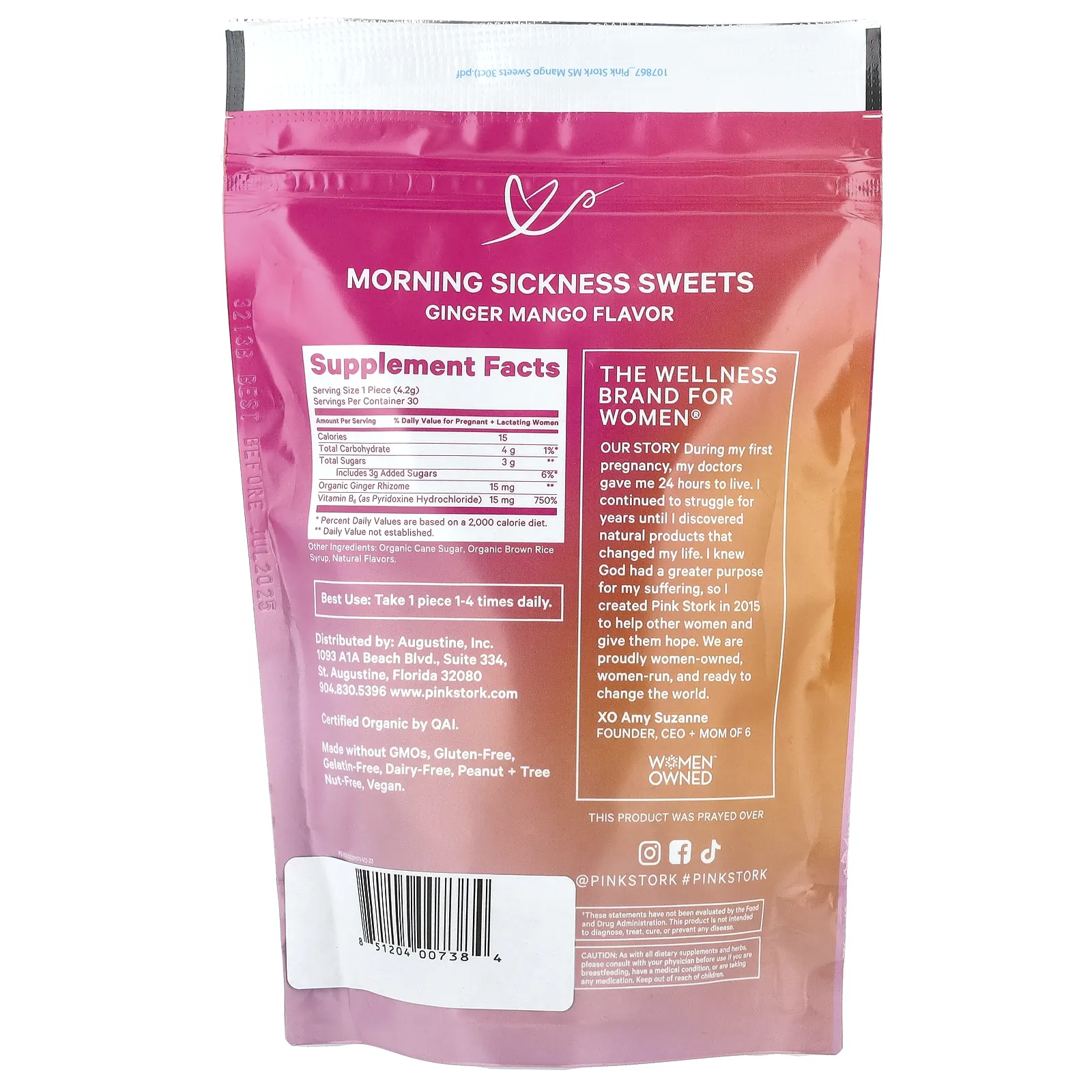 Pink Stork, Morning Sickness Sweets, имбирь и манго, 30 органических пастилок