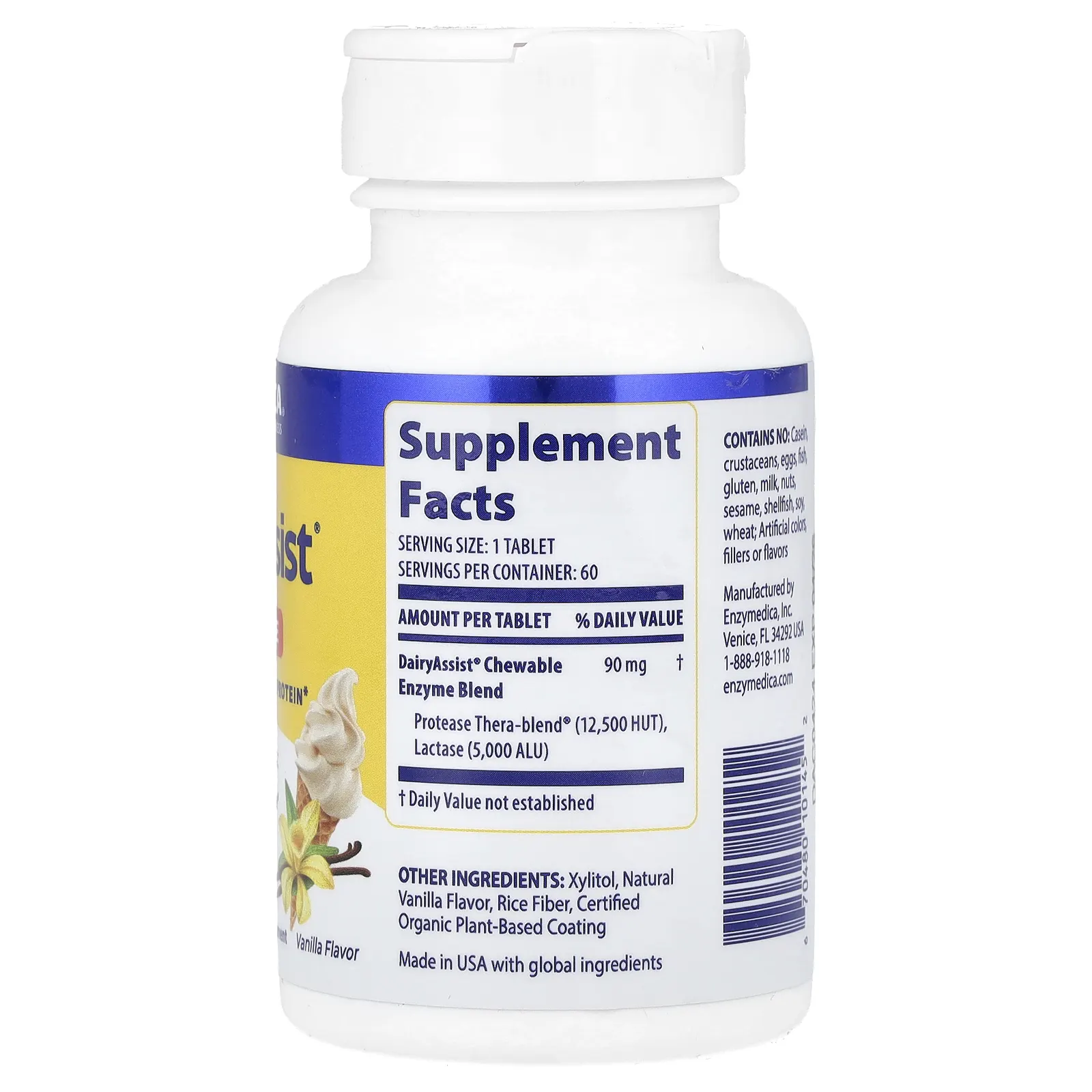 Enzymedica, DairyAssist® Chewable, Vanilla, 60 Chewable Tablets