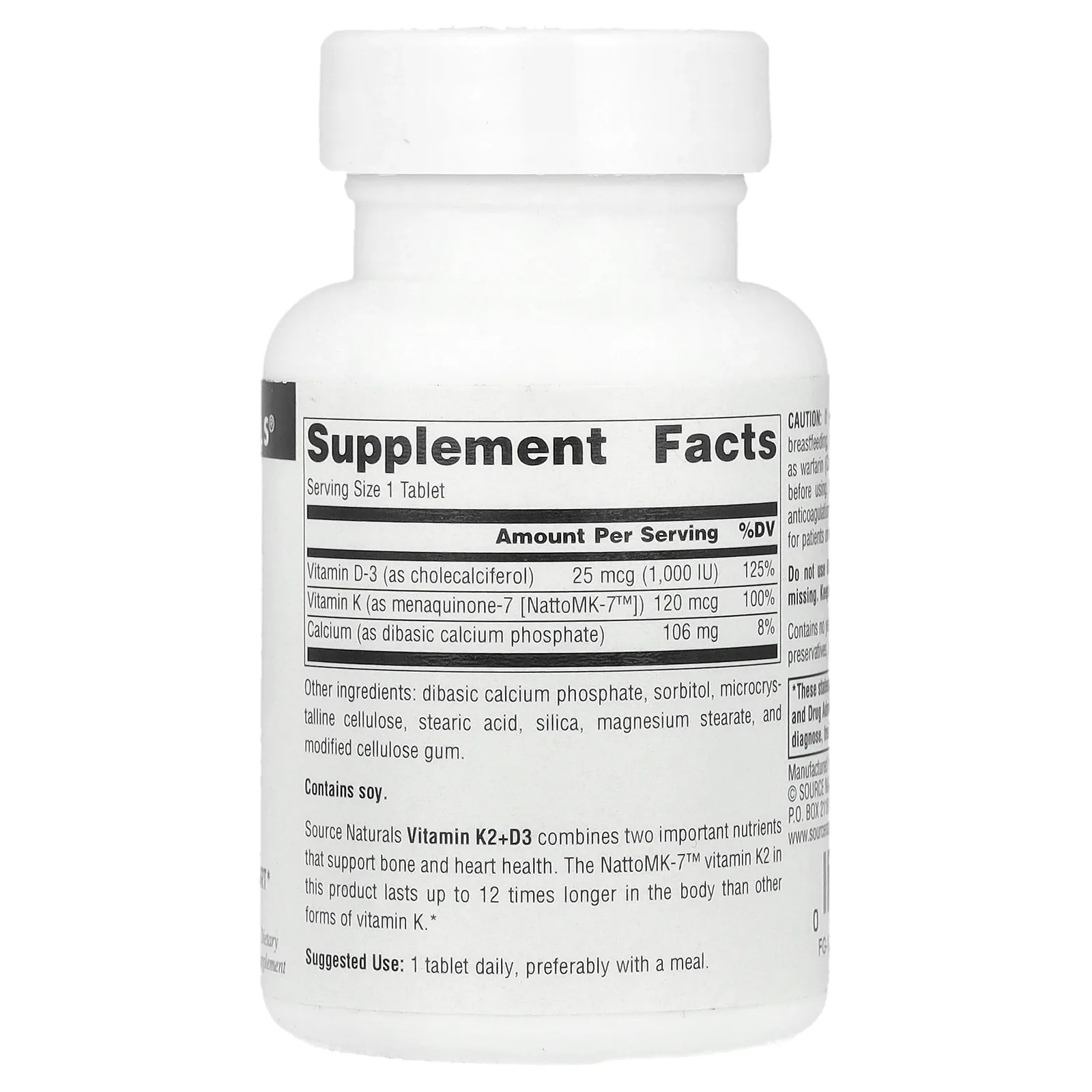 Source Naturals, Витамин K2 + D3, 30 таблеток