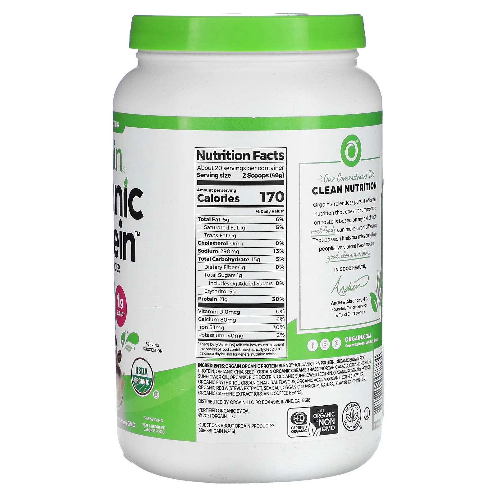 Orgain, Органический протеиновый порошок, холодный кофе, 920 г (2,03 фунта)