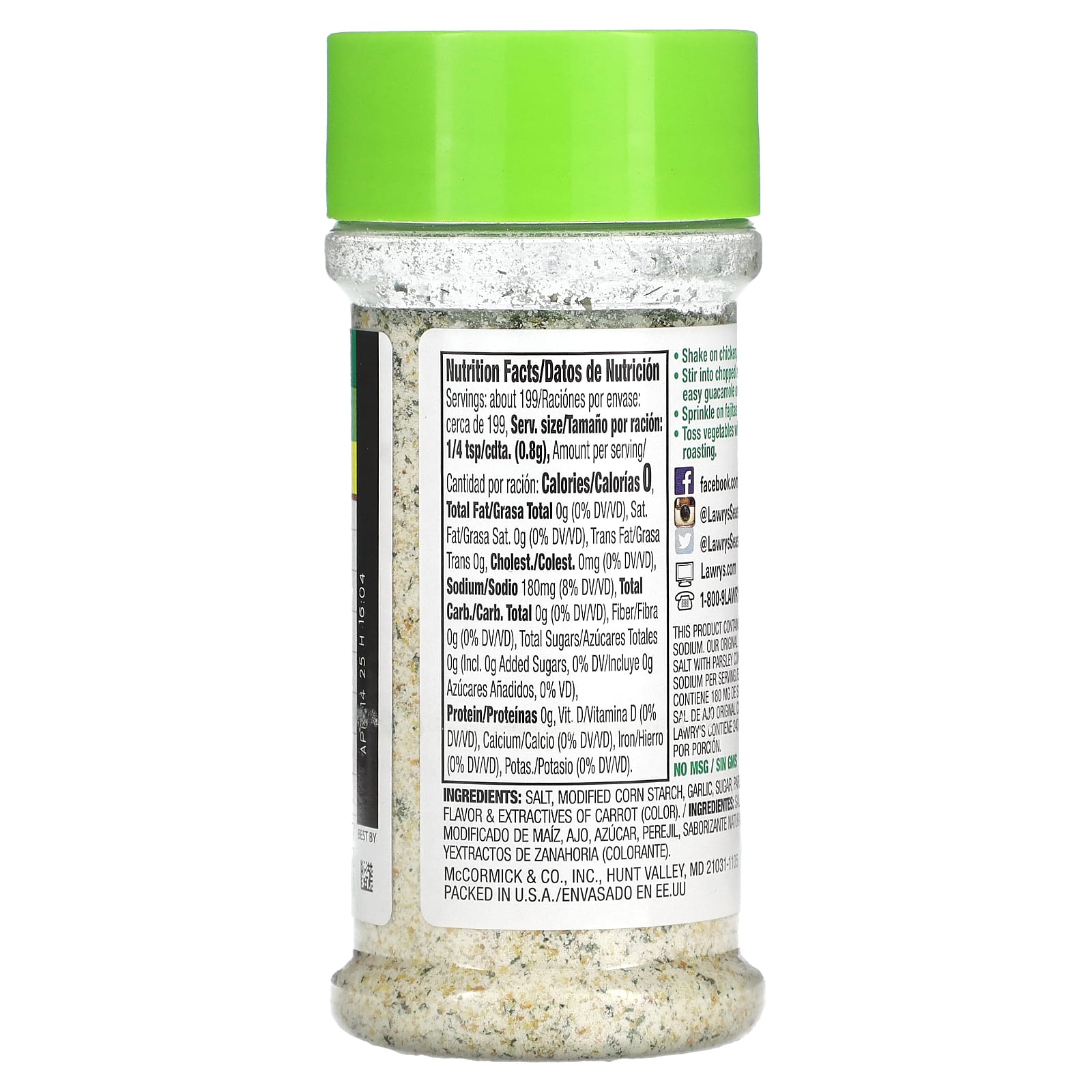 Lawry's, чесночная соль с петрушкой, 159 г (5,62 унции)