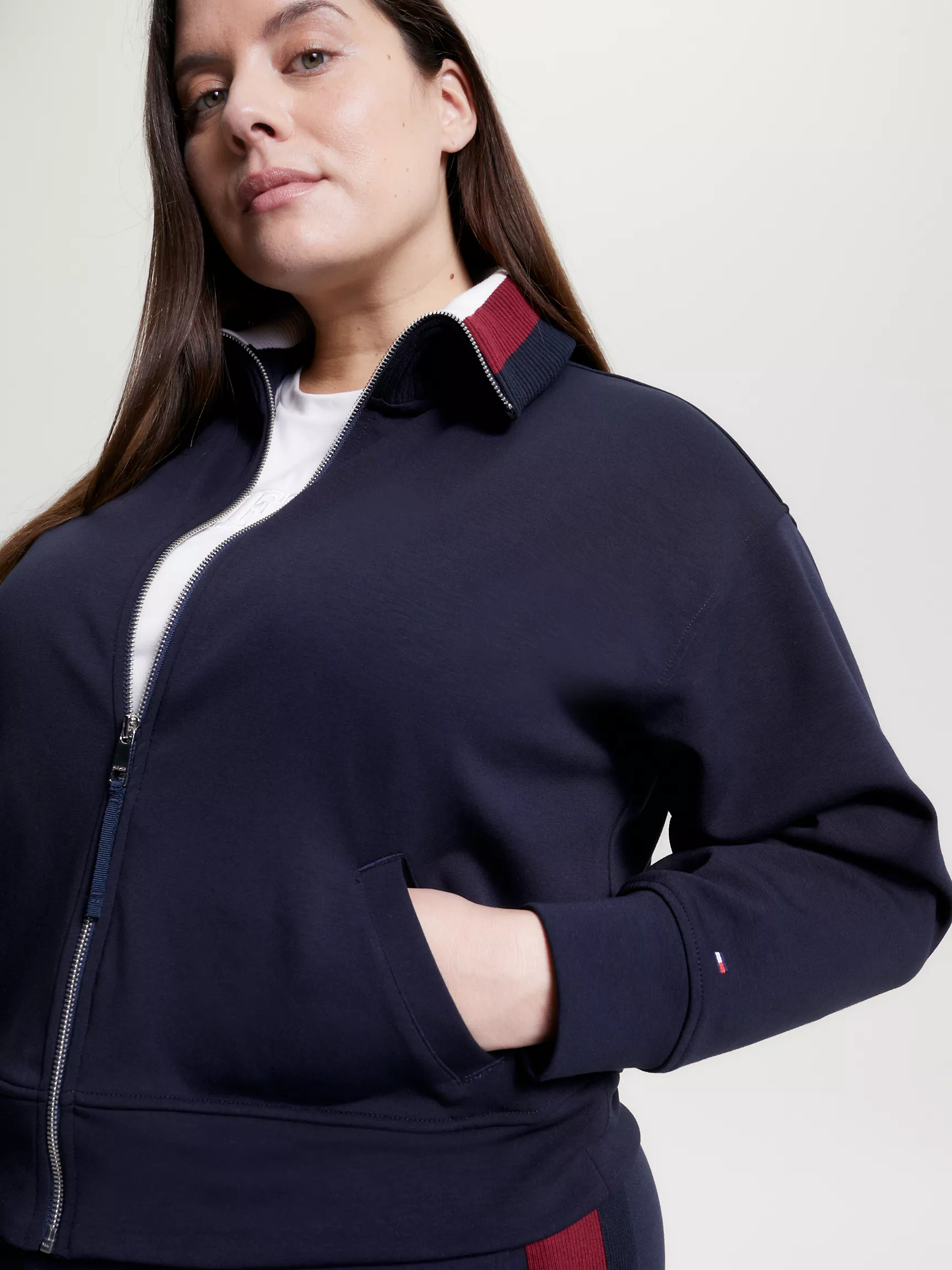 Женская толстовка Tommy Hilfiger, Свитшот с молнией и полосатым воротником Curve