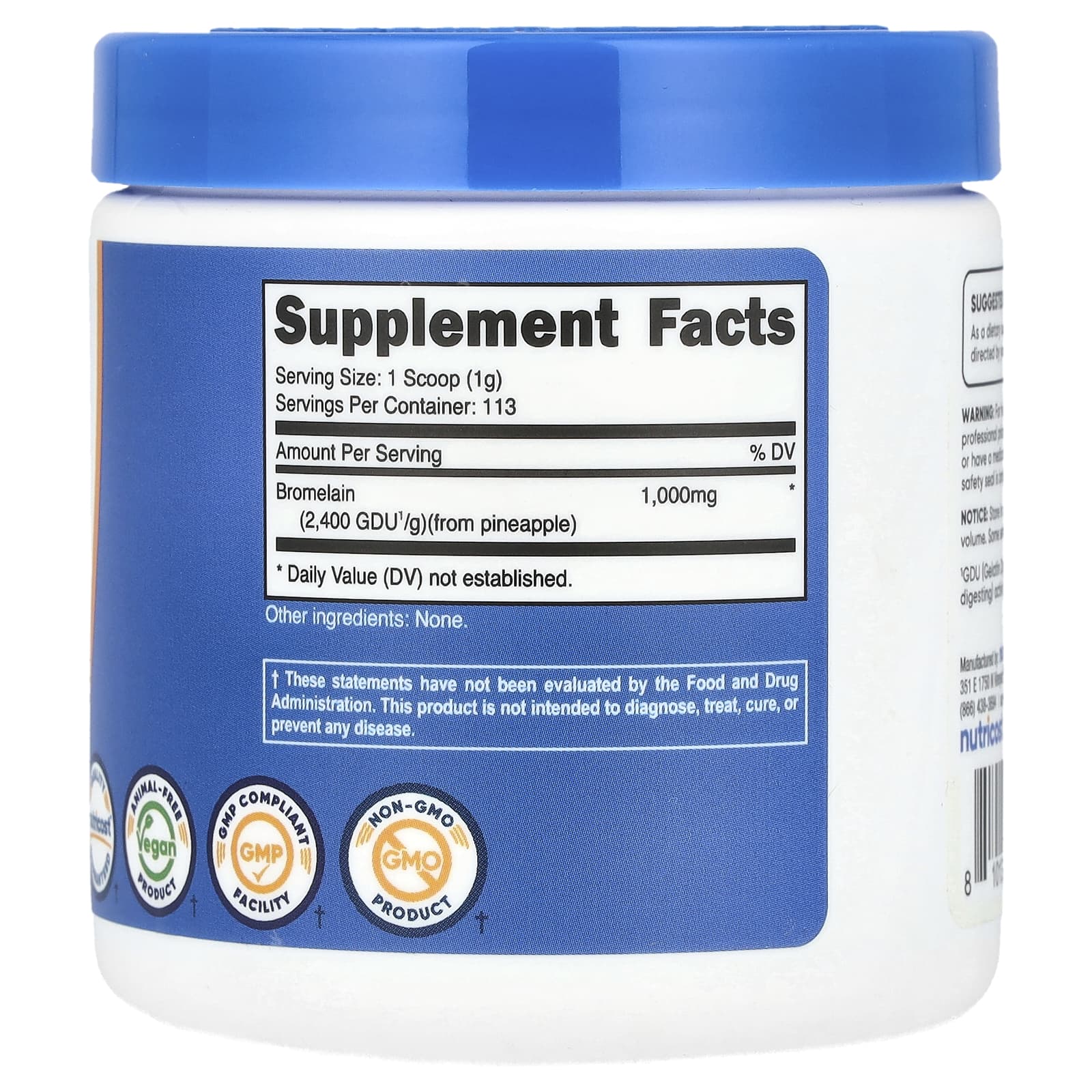 Nutricost, Бромелаин, без добавок, 113 г (4 унции)