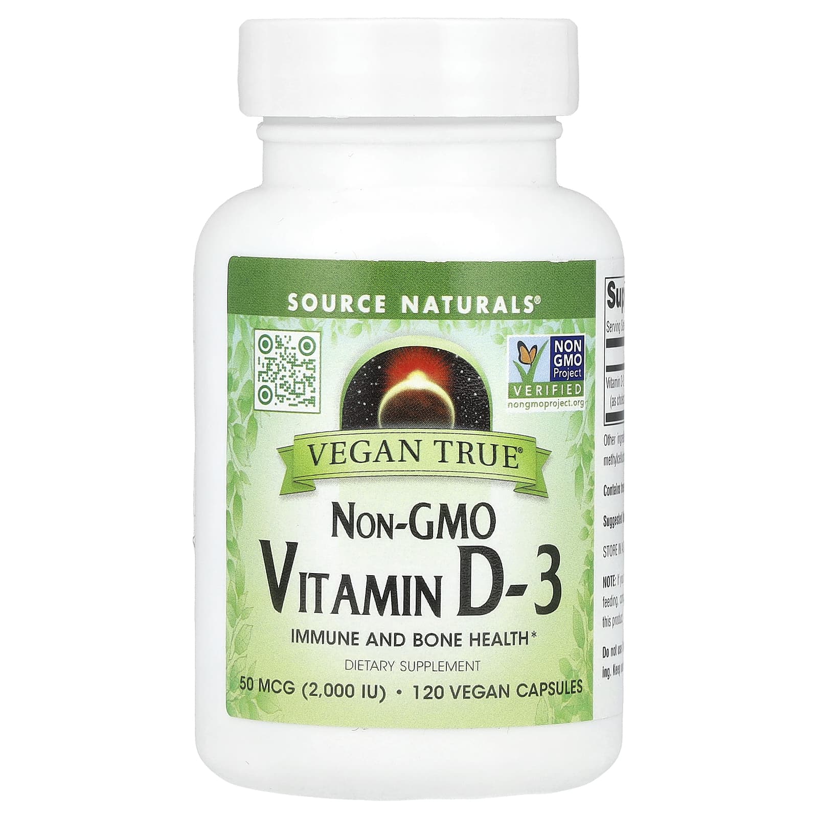 Source Naturals, Витамин D3 без ГМО, 50 мкг (2000 МЕ), 120 веганских капсул
