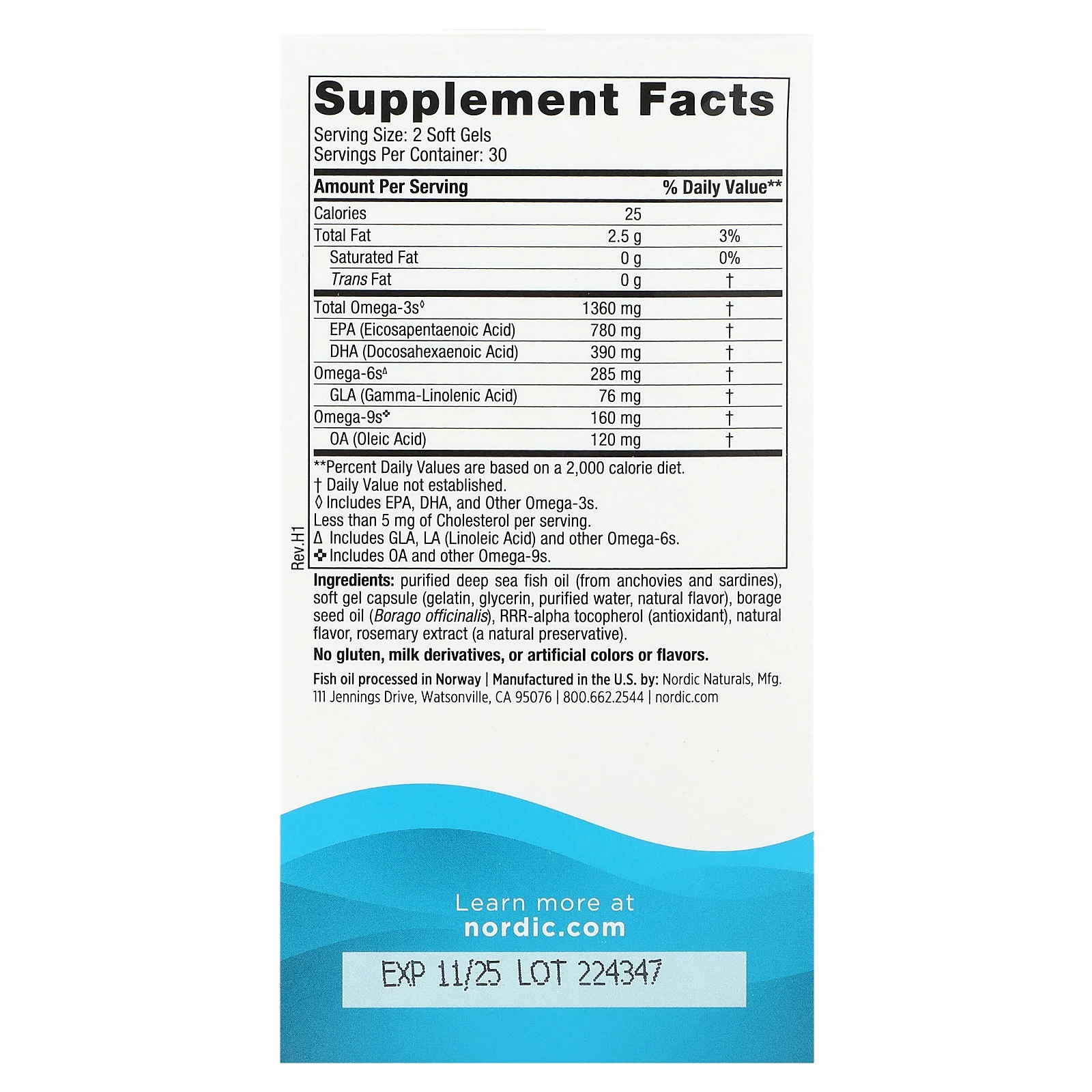 Nordic Naturals, Complete Omega Xtra, со вкусом лимона, 1360 мг, 60 капсул (680 мг в 1 капсуле)