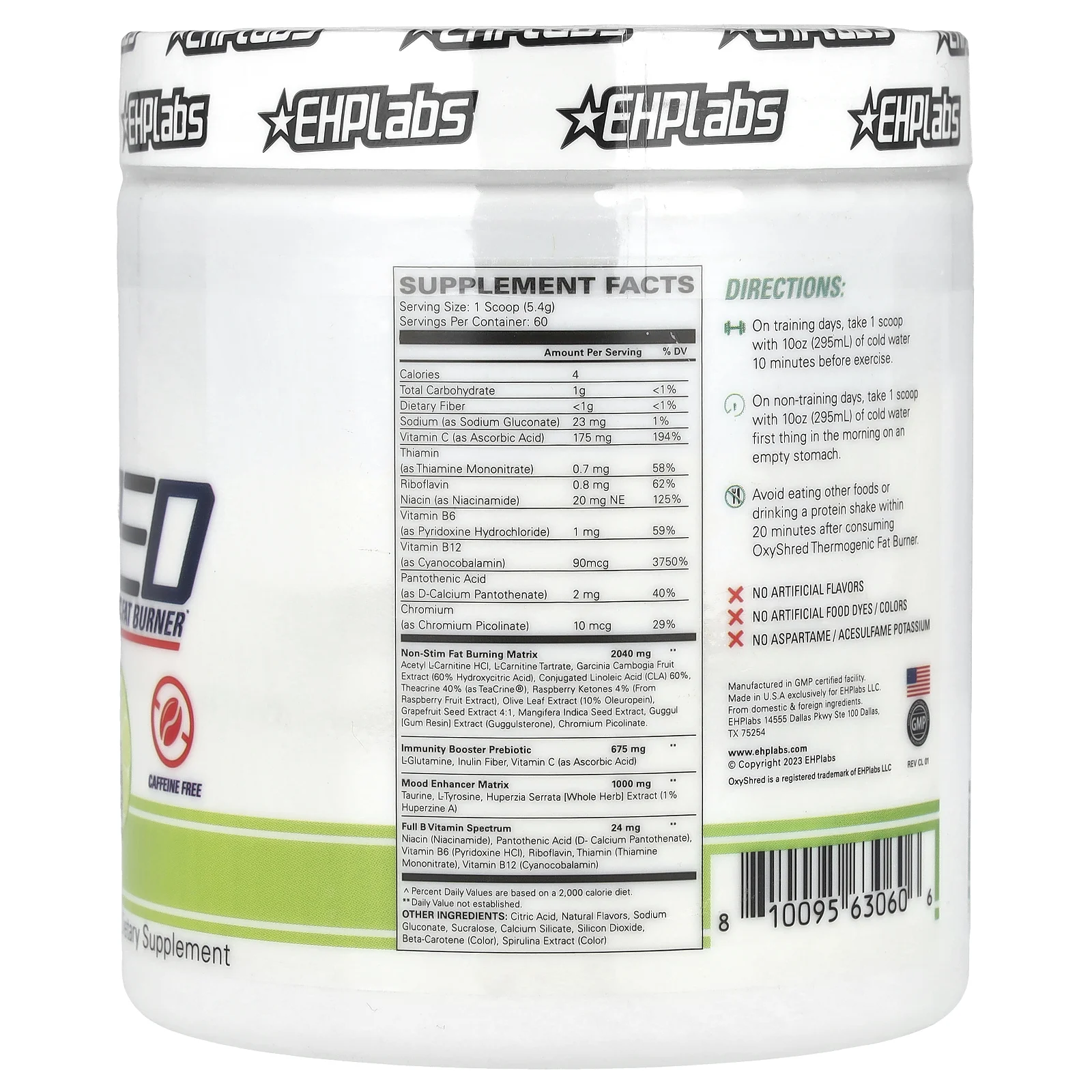 EHPlabs, OxyShred Non-Stim, термогенное средство для сжигания жира, мохито, 324 г (11,4 унции)