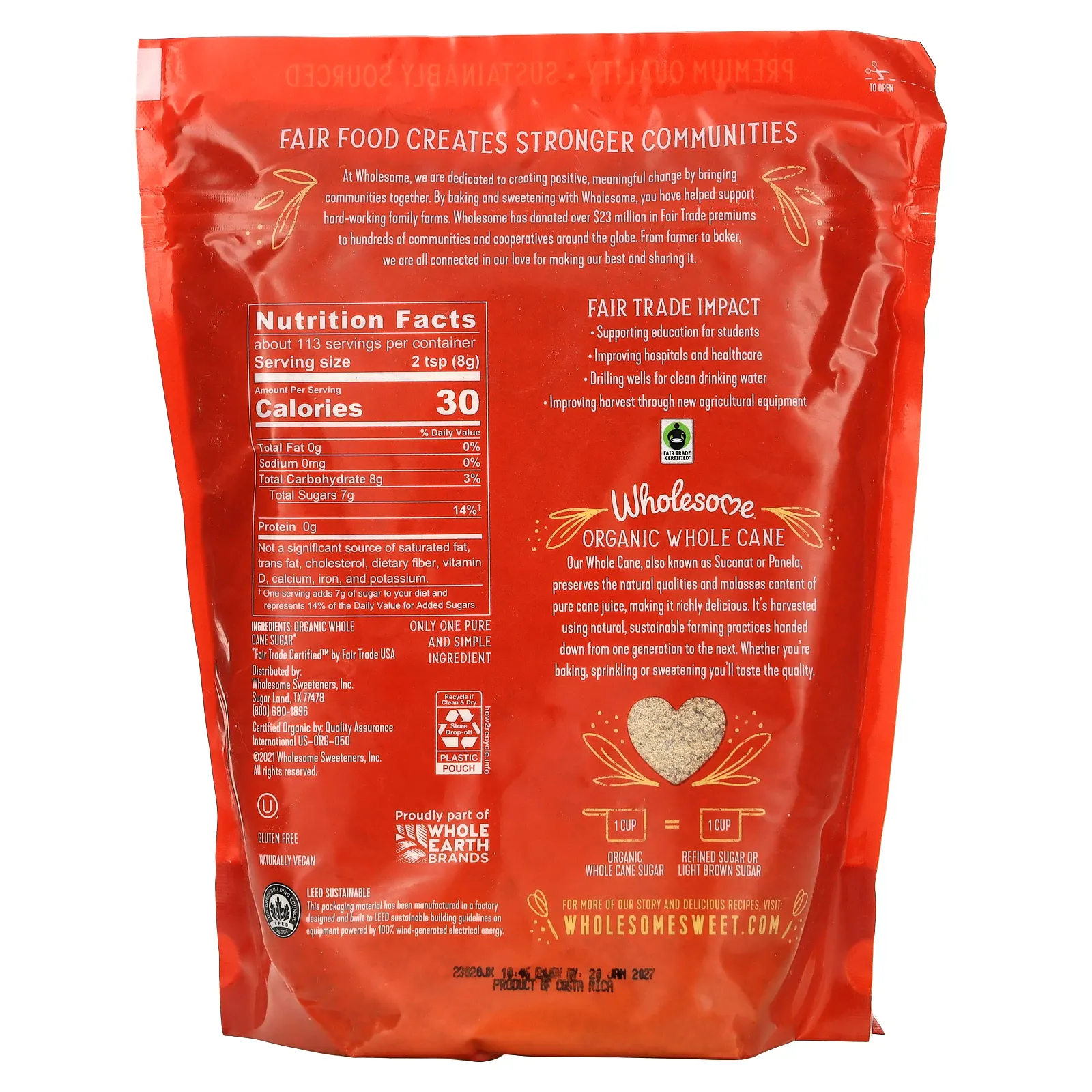 Wholesome Sweeteners, органический Sucanat Paanela, цельный тростниковый сахар, 907 г (2 фунта)