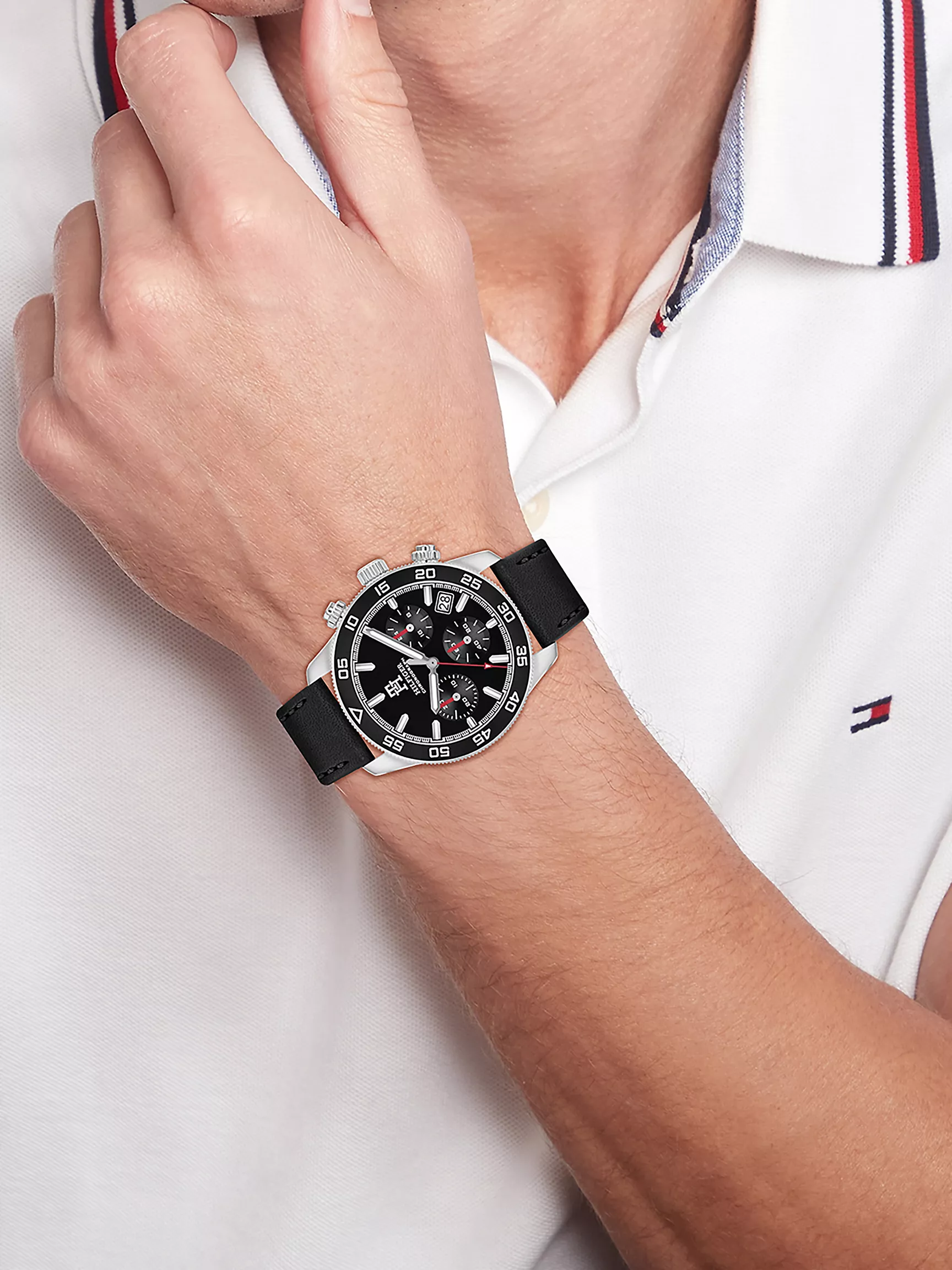 Мужские часы Tommy Hilfiger, Хронограф 41 мм TH85 с черным кожаным ремешком