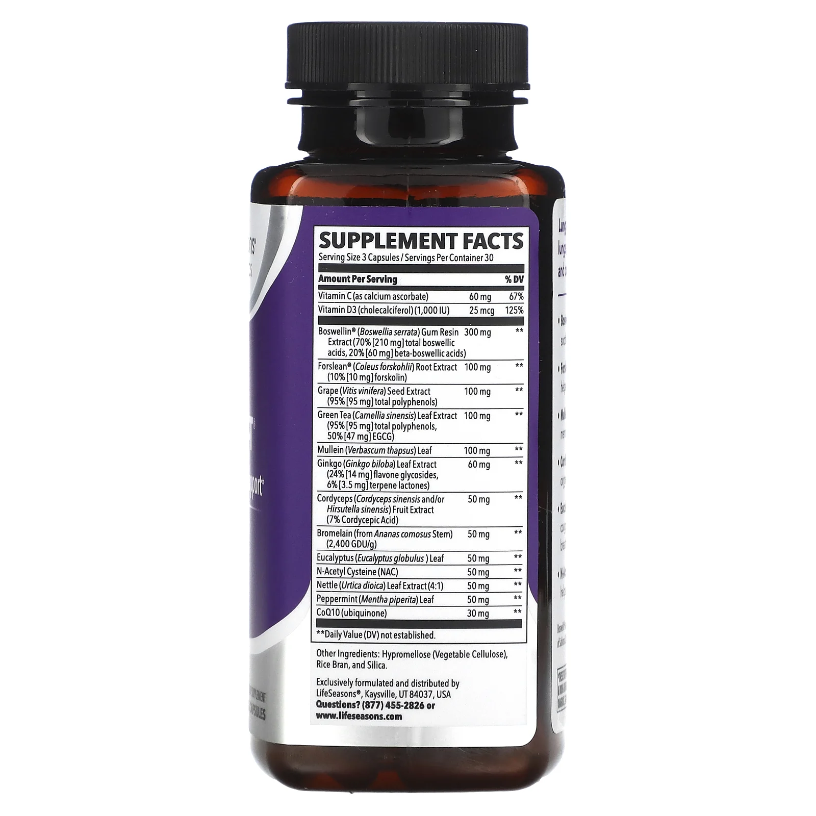 LifeSeasons, Lung Capaci-T, поддержка дыхательной системы, 90 растительных капсул