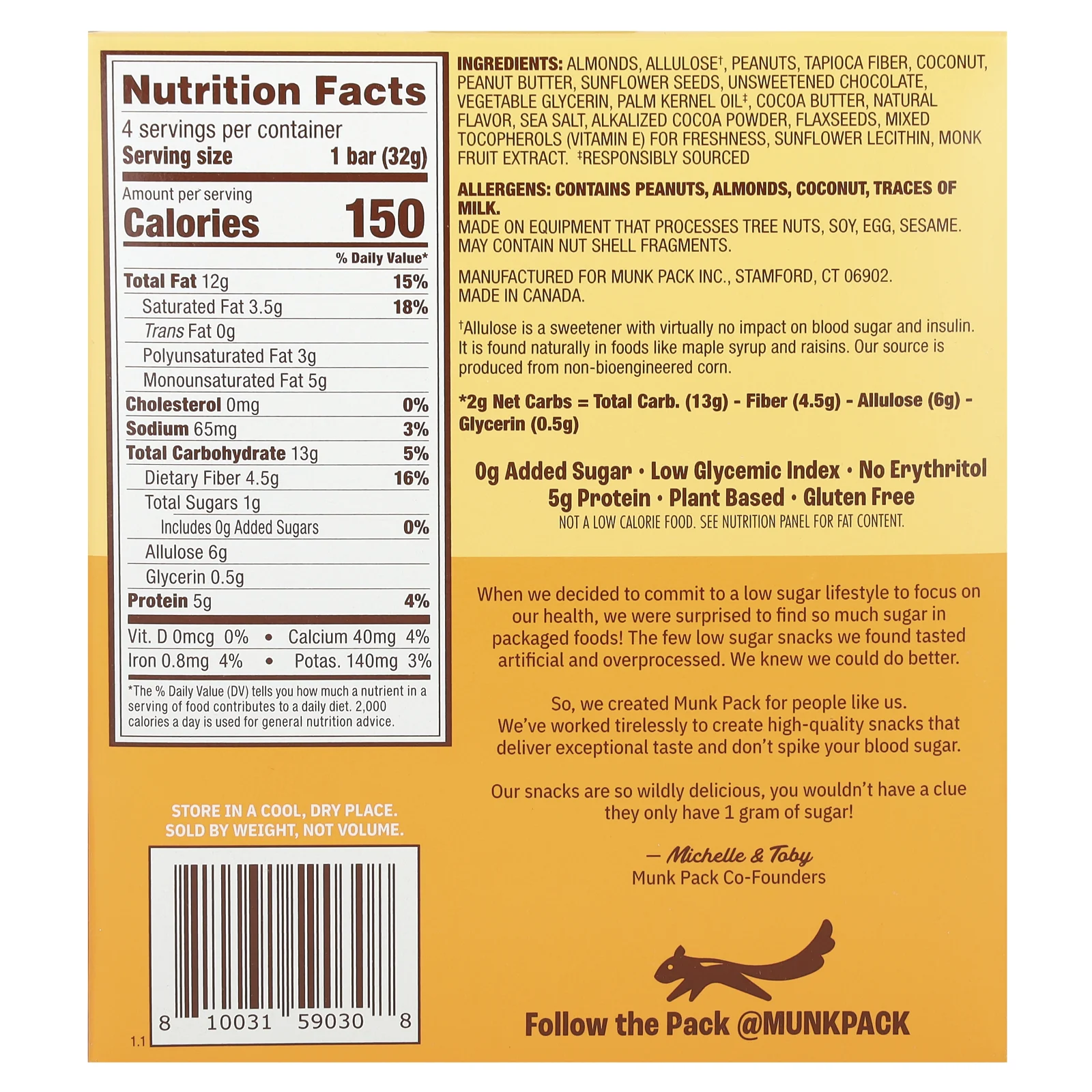 Munk Pack, Chewy Granola Bar, арахисовая паста с шоколадной крошкой, 4 батончика по 32 г (1,12 унции)