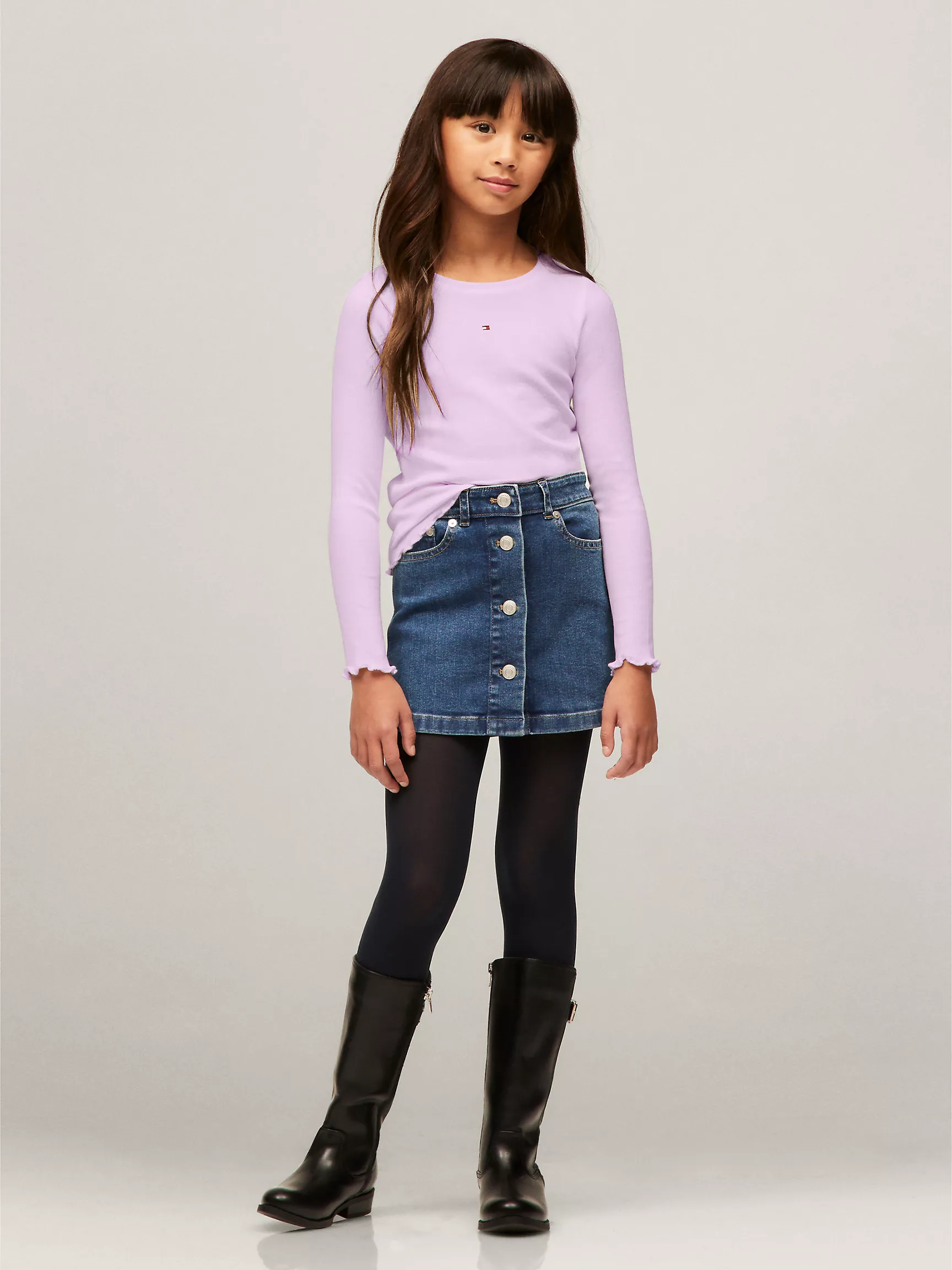 Топ для девочек Tommy Hilfiger, Детская футболка с длинным рукавом в рубчик