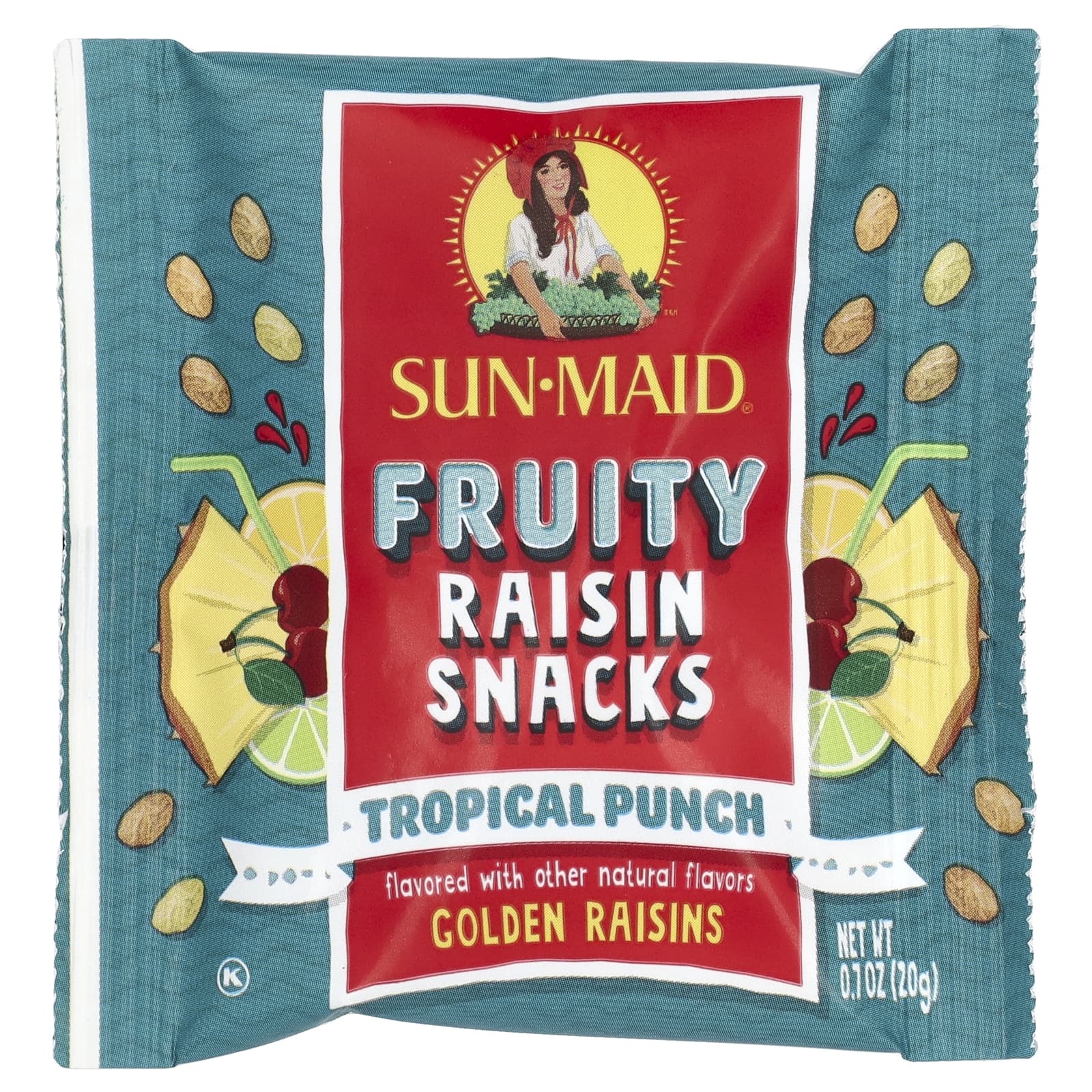 Sun-Maid, Фруктовые закуски с изюмом, тропический пунш, 7 пакетиков по 20 г (0,7 унции)