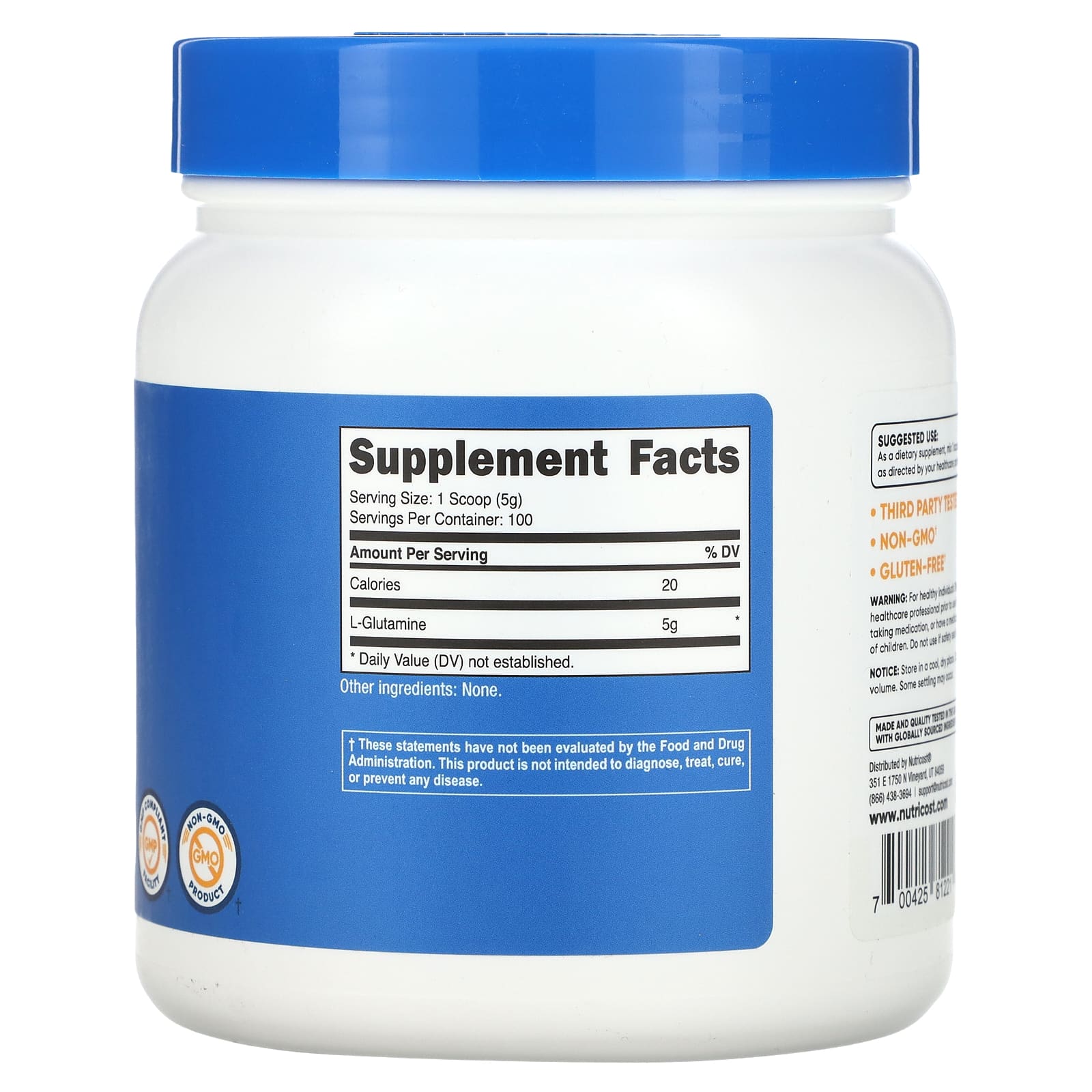 Nutricost, L-глютамин, без добавок, 500 г (17,6 унции)