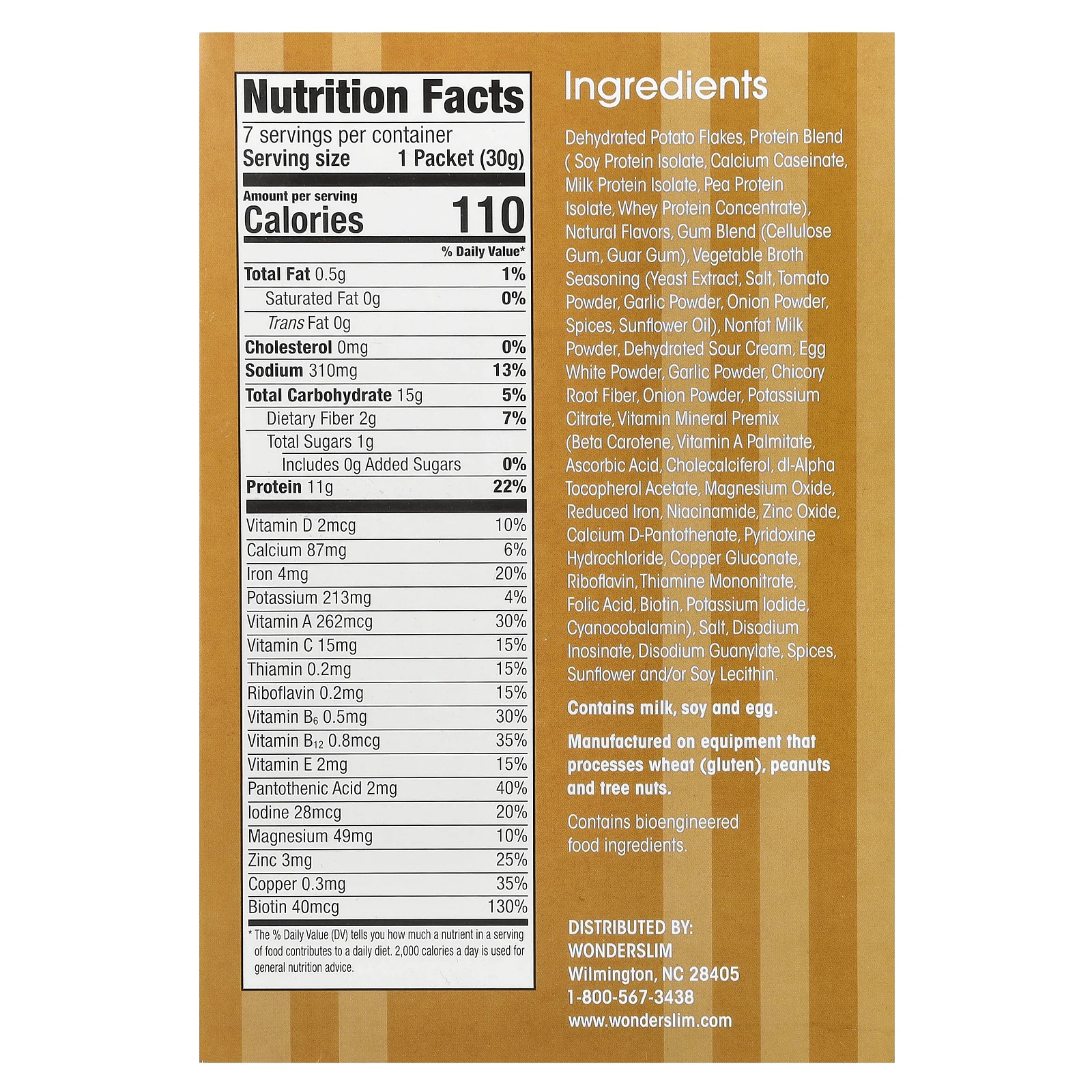 WonderSlim, протеиновое картофельное пюре, со вкусом чеснока, 7 пакетиков по 30 г