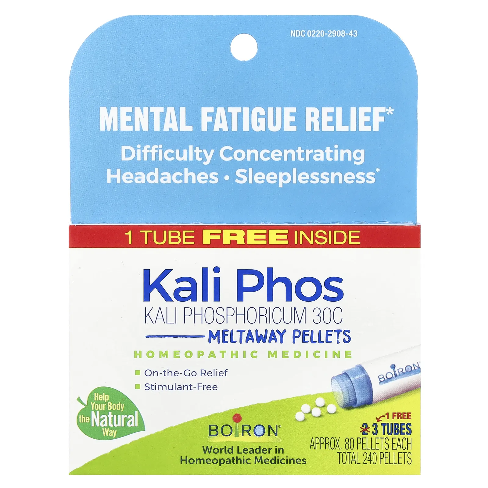 Boiron, Kali Phosphoricum, гранулы Meltaway, 30C, 3 тюбика, прибл. 80 гранул каждая