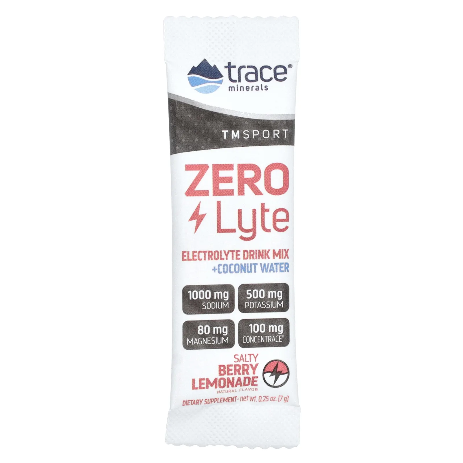 Trace Minerals ®, TM Sport, ZeroLyte, смесь для приготовления напитков с электролитами, соленый ягодный лимонад, 30 пакетиков по 7 г (0,25 унции)