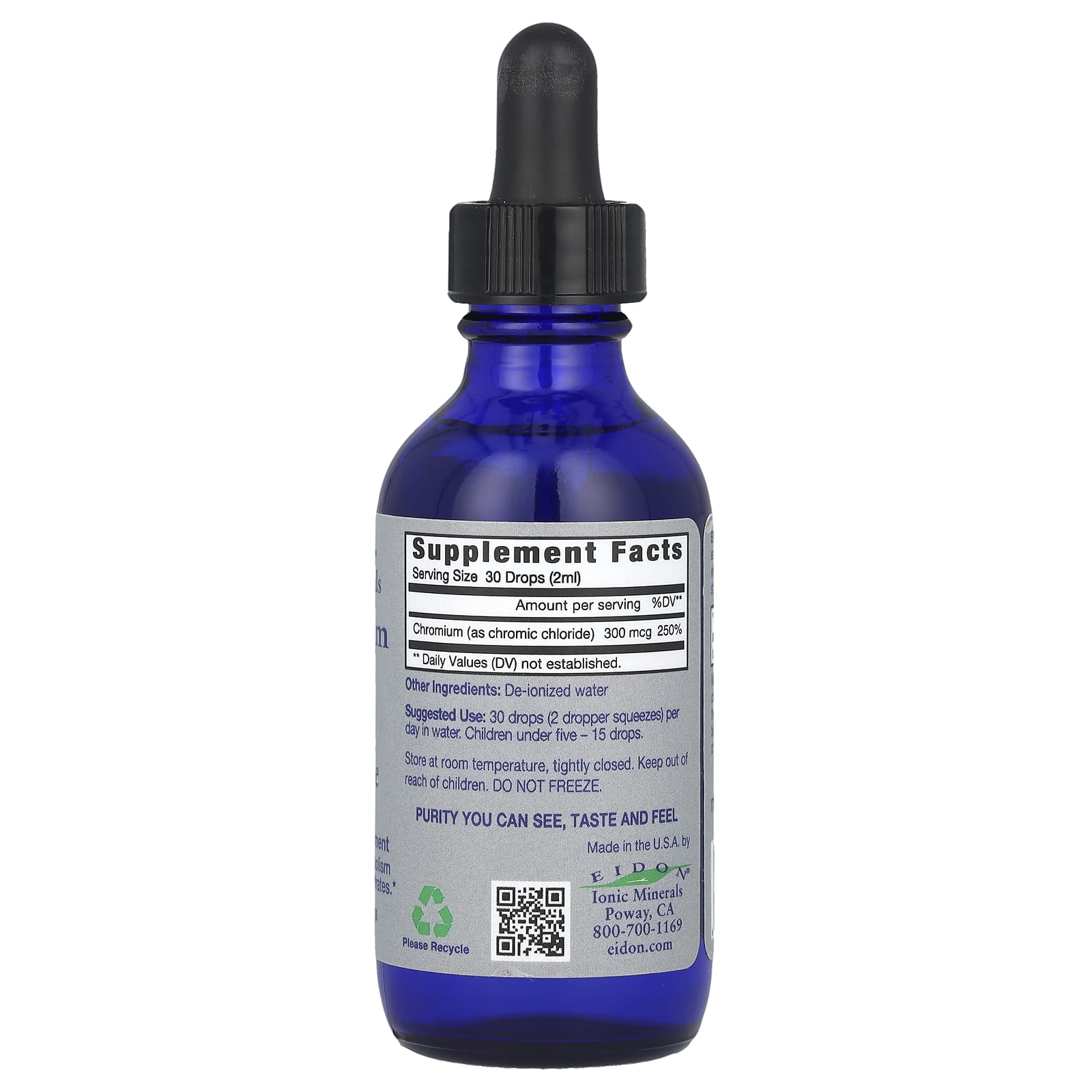 Eidon Ionic Minerals, Хром, жидкий концентрат, 300 мкг, 60 мл (2 унции)