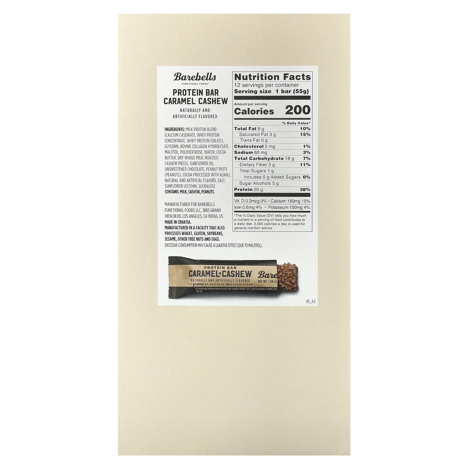 Barebells, Протеиновый батончик, с карамелью и кешью, 12 батончиков, по 55 г (1,94 унции)