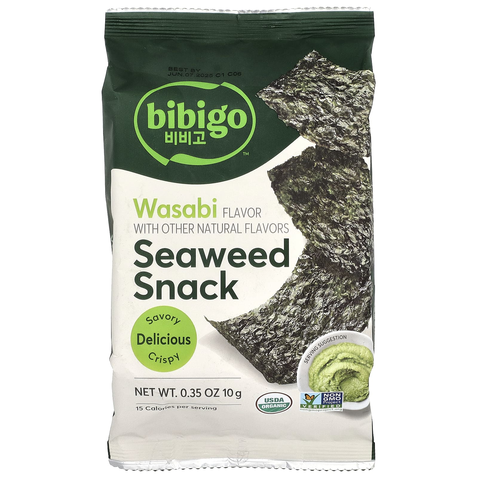 Bibigo, Seaweed Snack, васаби, 10 г (0,35 унции)