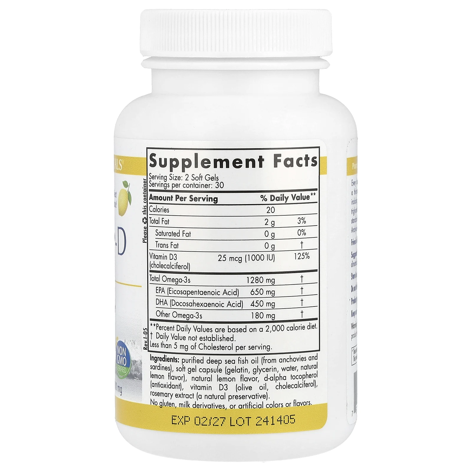 Nordic Naturals, ProOmegaD, со вкусом лимона, 1000 мг, 60 мягких капсул