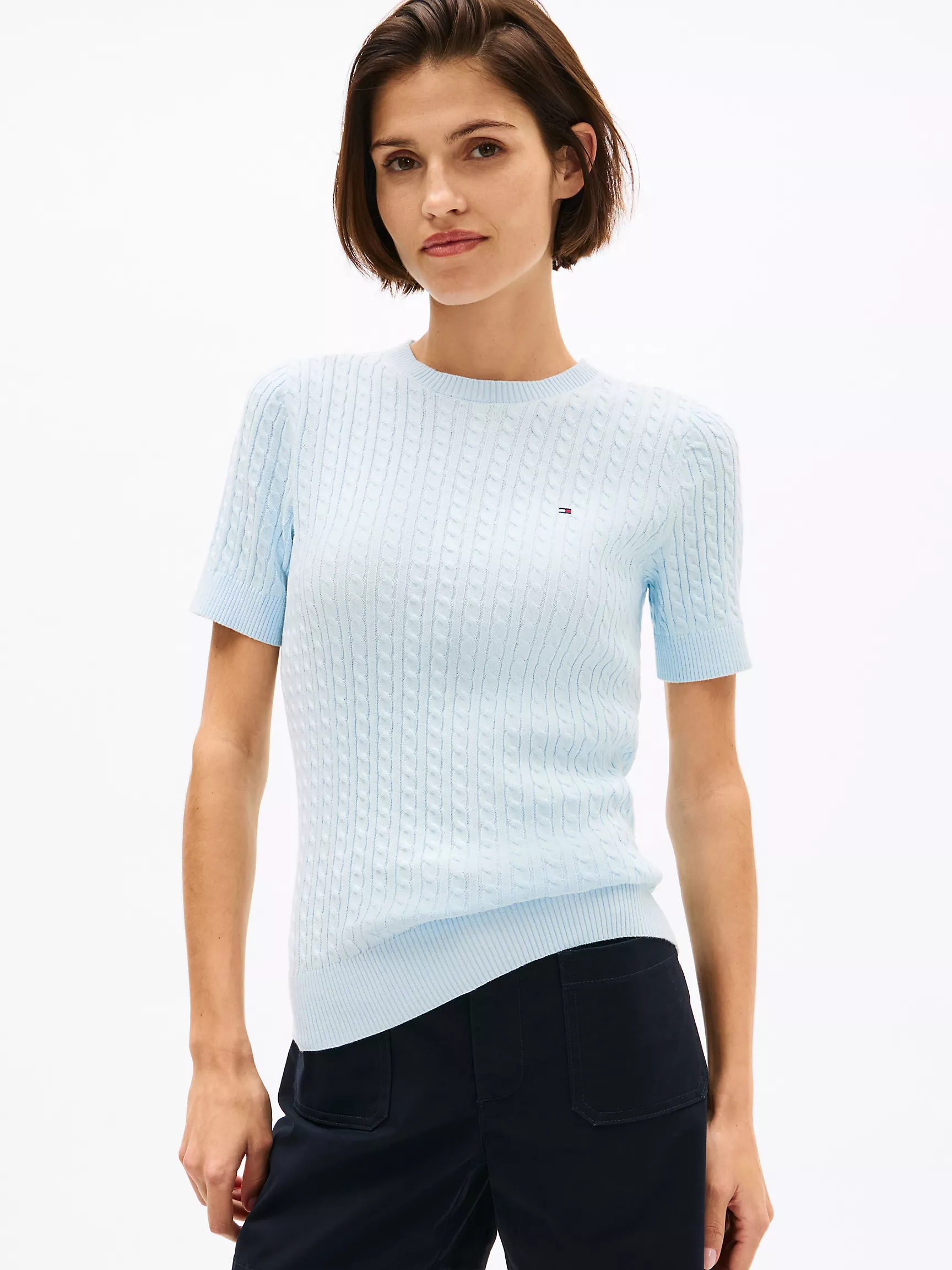 Женский свитер Tommy Hilfiger, Свитер с коротким рукавом и узором "косы"