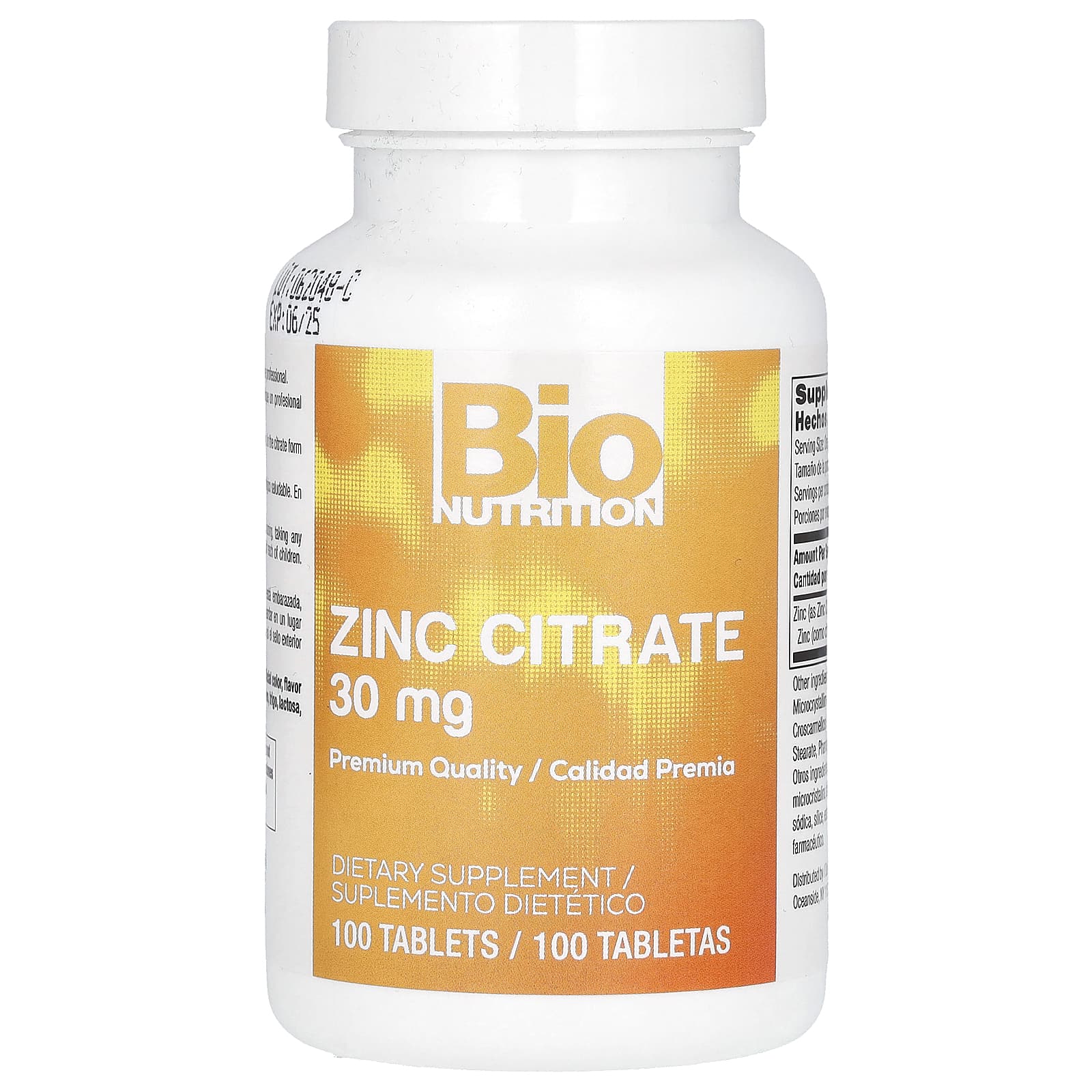 Bio Nutrition, цитрат цинка, 30 мг, 100 таблеток