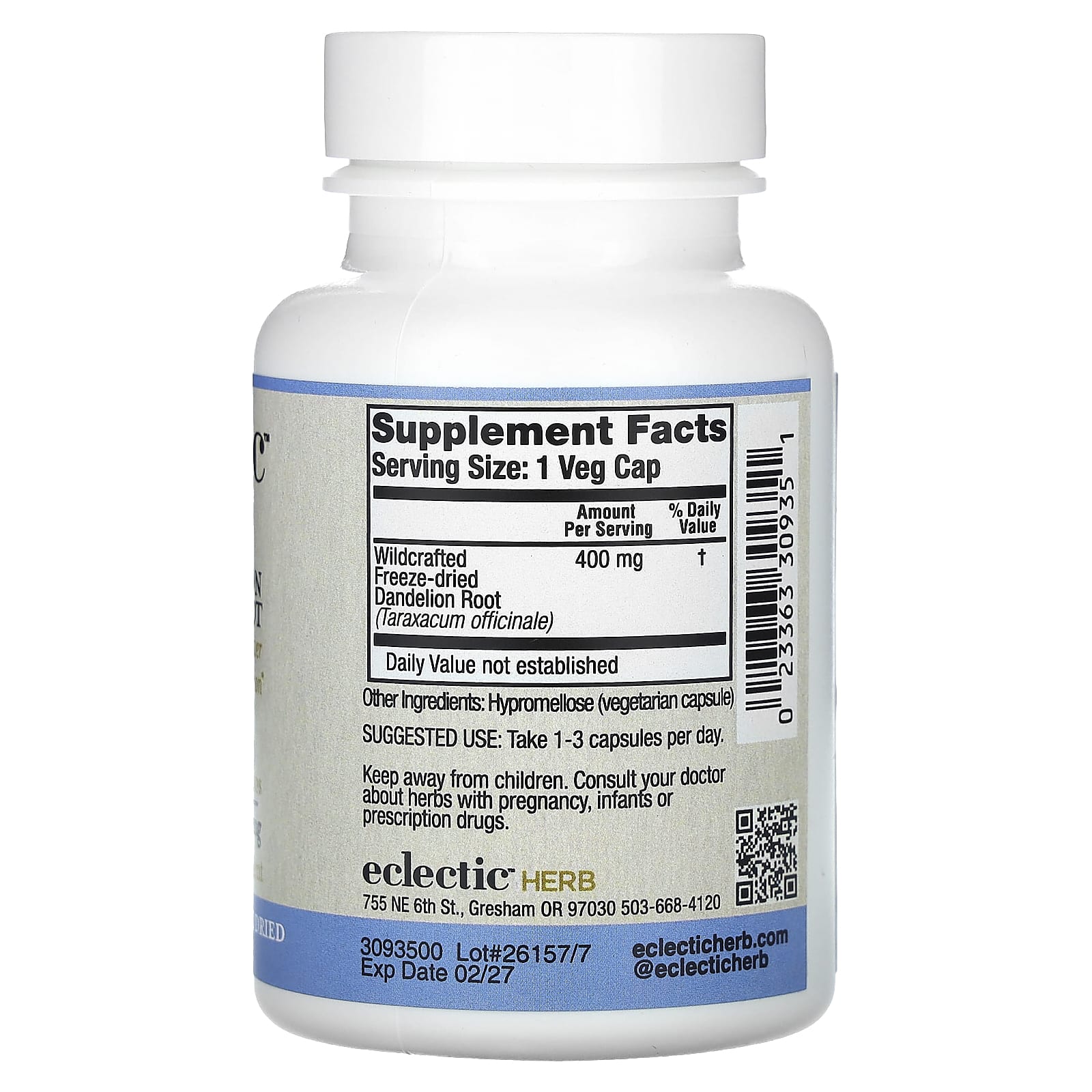 Eclectic Herb, Freeze Dried Fresh, корень одуванчика, 400 мг, 90 растительных капсул