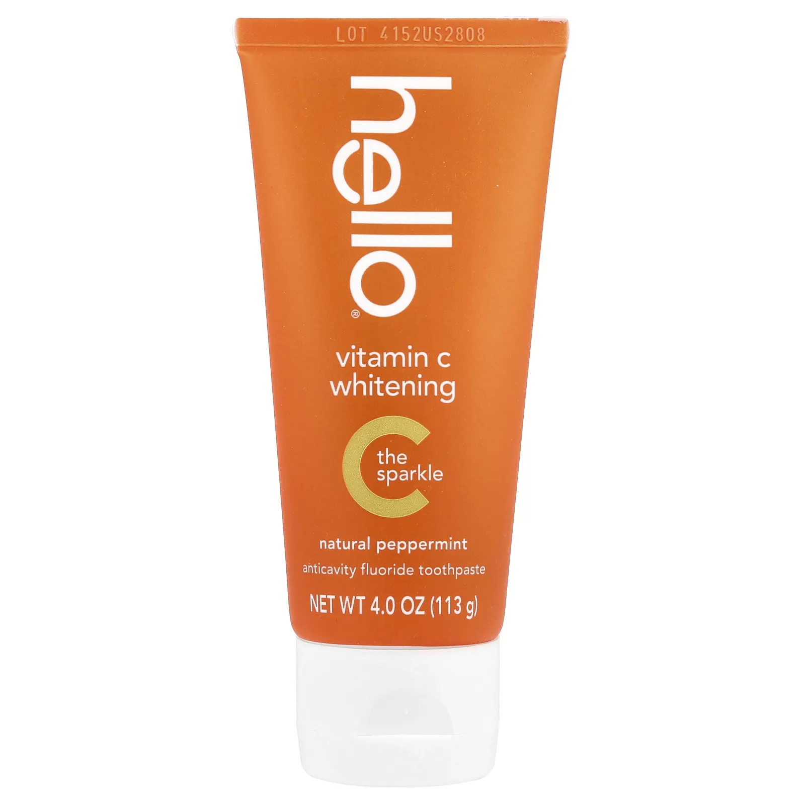 Hello, Отбеливающий витамин C, зубная паста с фтором против кариеса, натуральная перечная мята, 113 г (4 унции)