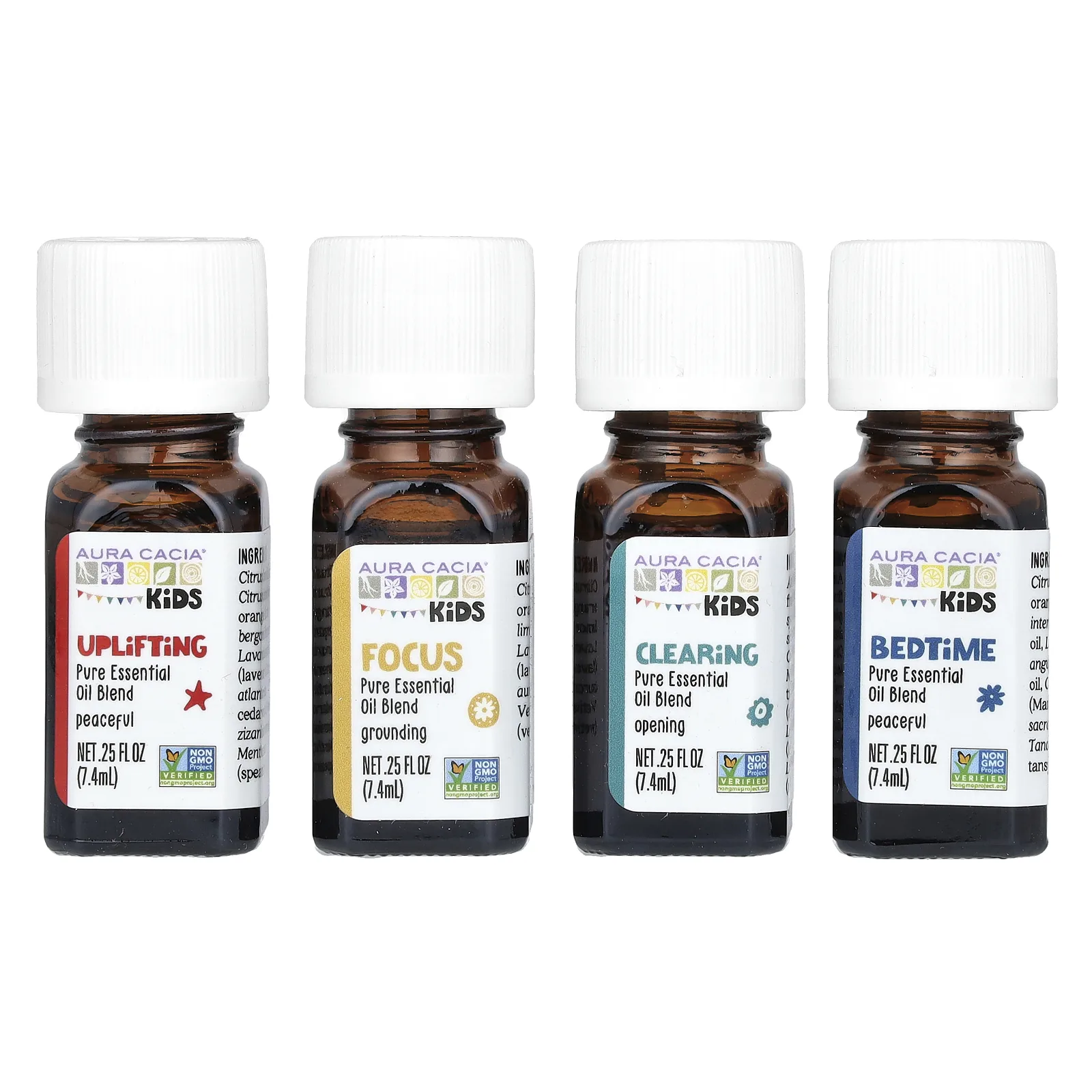 Aura Cacia, Kids, смеси эфирных масел, 4 флакона по 7,4 мл (0,25 жидк. Унции)