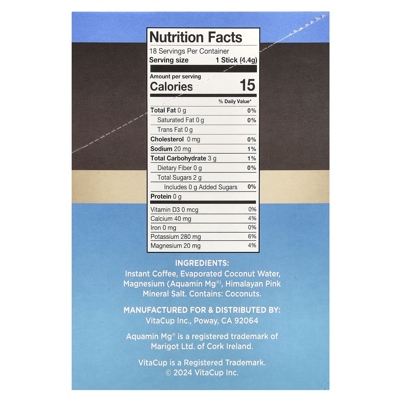 VitaCup, Hydration, кофе и электролиты, растворимый кофе, средней обжарки, 18 порционных стиков по 4,4 г (0,16 унции)