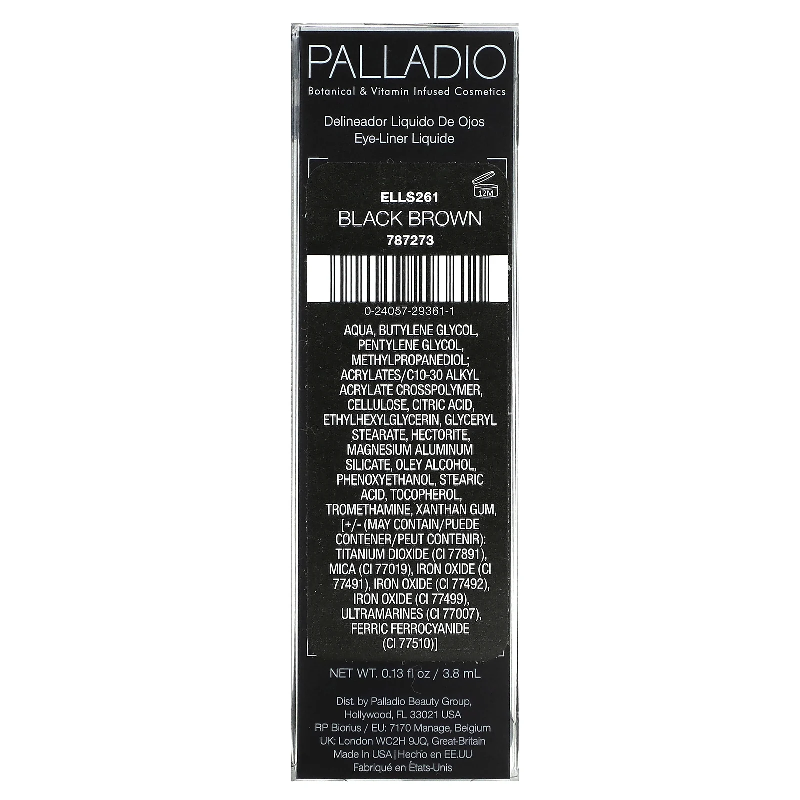 Palladio, жидкая подводка для глаз, черно-коричневый ELLS261, 3,8 мл (0,13 жидк. унции)