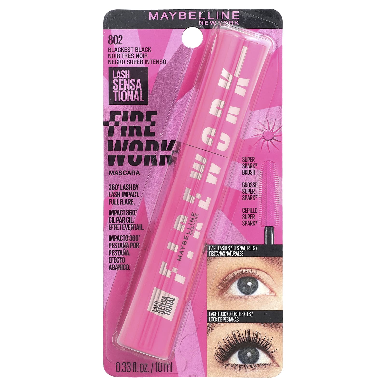 Maybelline, Lash Sensational, тушь для ресниц Firework, оттенок 802 угольно-черный, 10 мл (0,33 жидк. унции)
