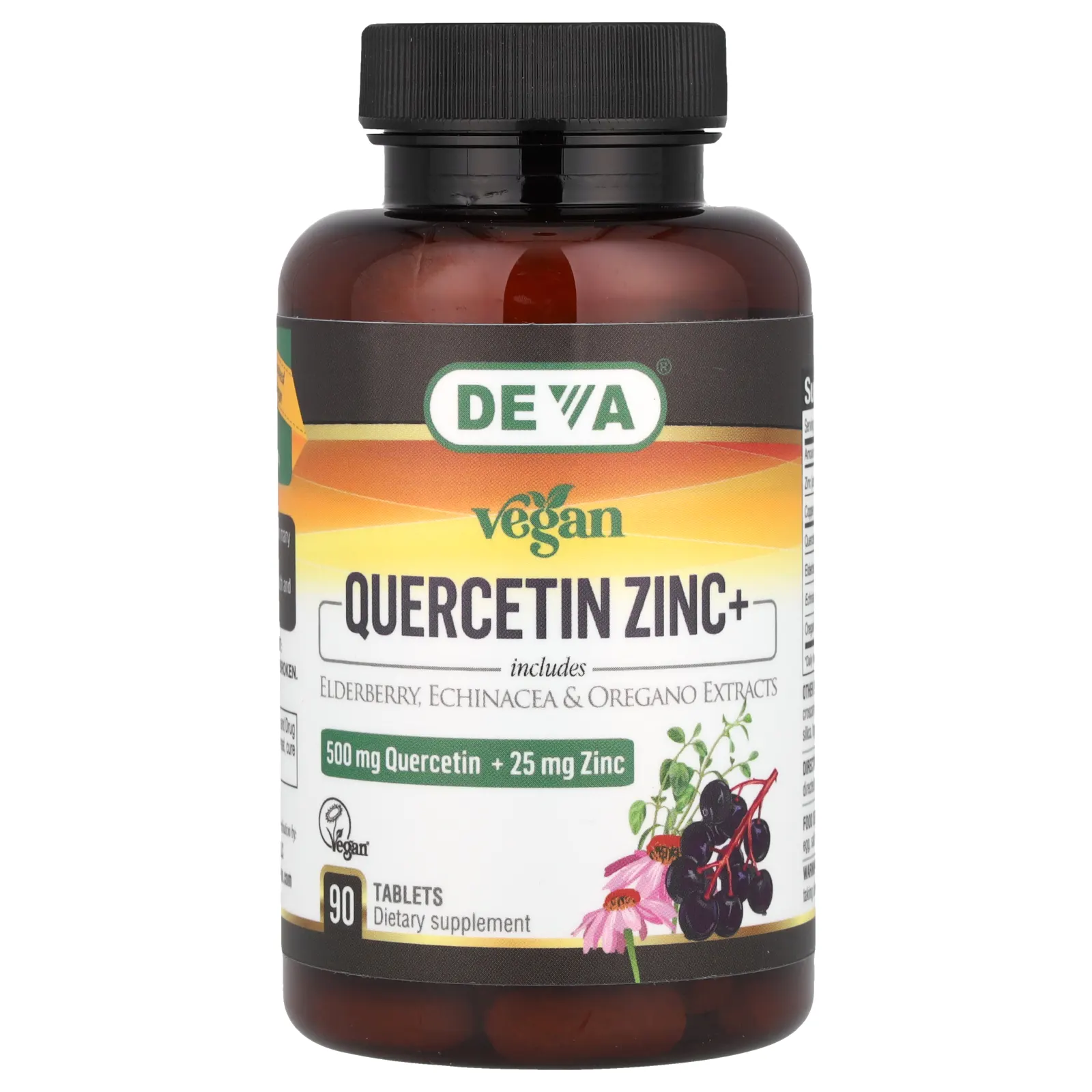 Deva, Vegan Quercetin Zinc+, 500 mg + 25 mg, 90 Tablets