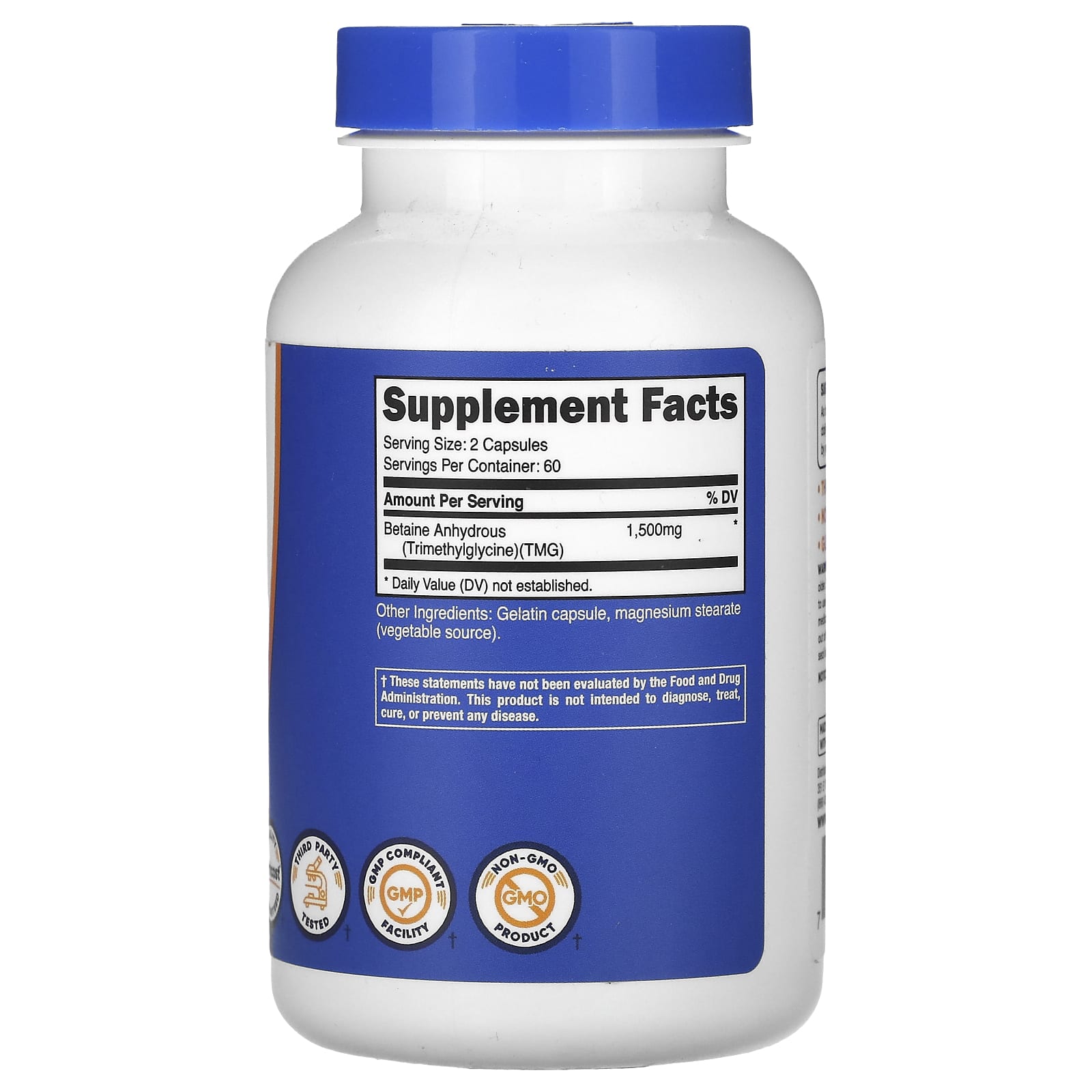 Nutricost, бетаин безводный, 750 мг, 120 капсул