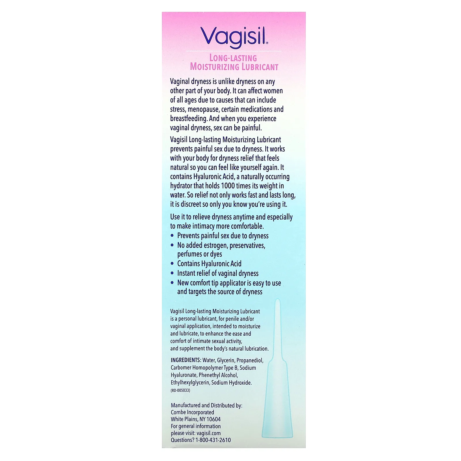 Vagisil, увлажняющая смазка с длительным эффектом, 8 предварительно заполненных одноразовых флаконов для внутреннего применения, 5,9 г (0,2 унции) каждый