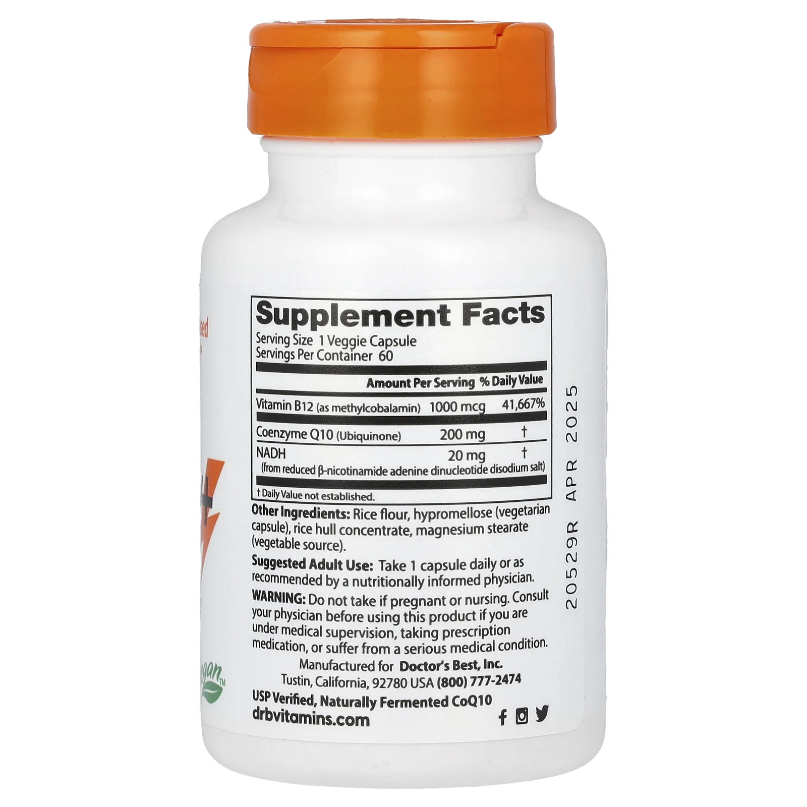 Doctor's Best, Energy+ CoQ10, NADH и B12, 60 вегетарианских капсул