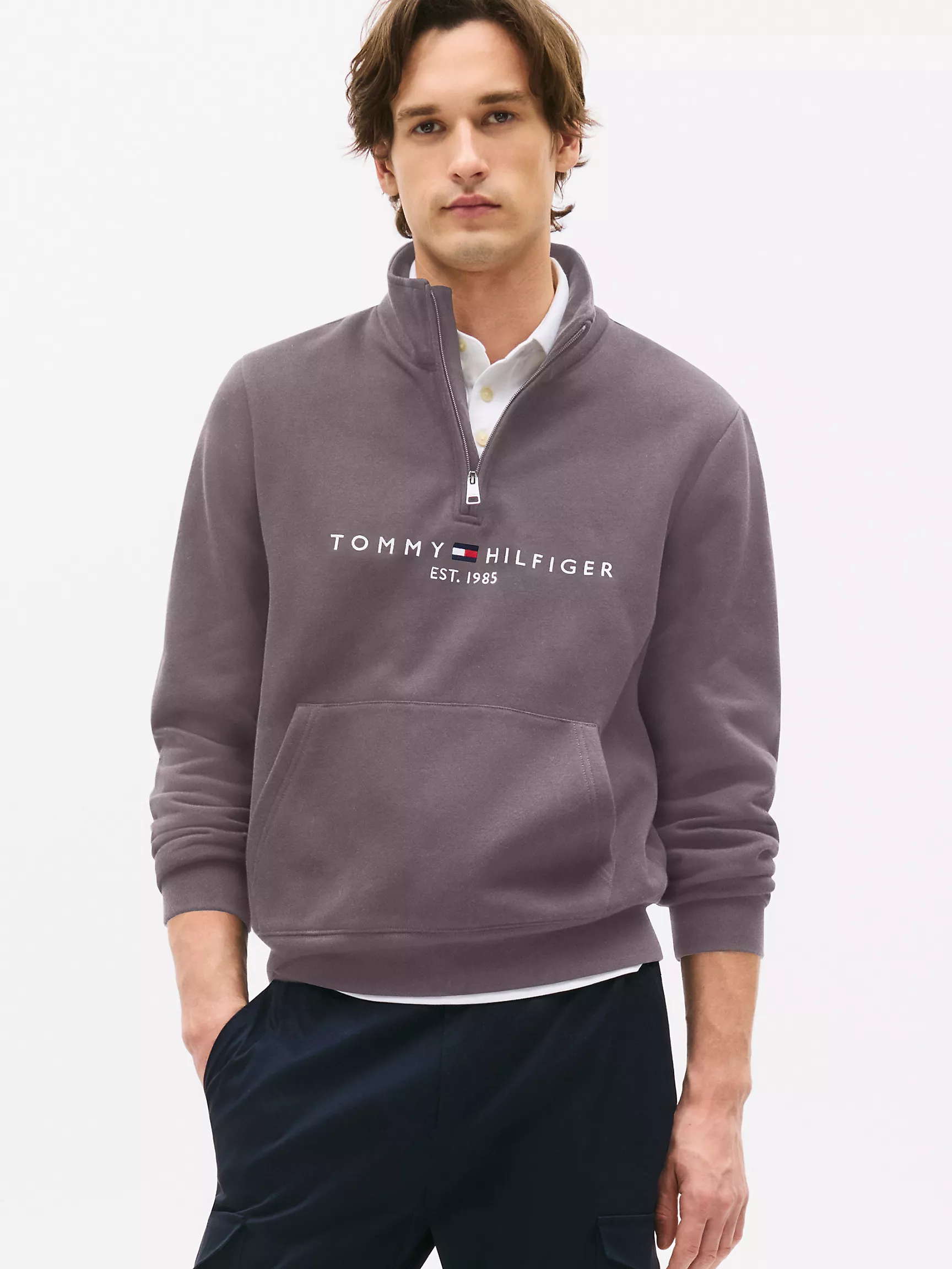 Мужская толстовка Tommy Hilfiger, Толстовка с четвертной молнией и вышитым логотипом Tommy