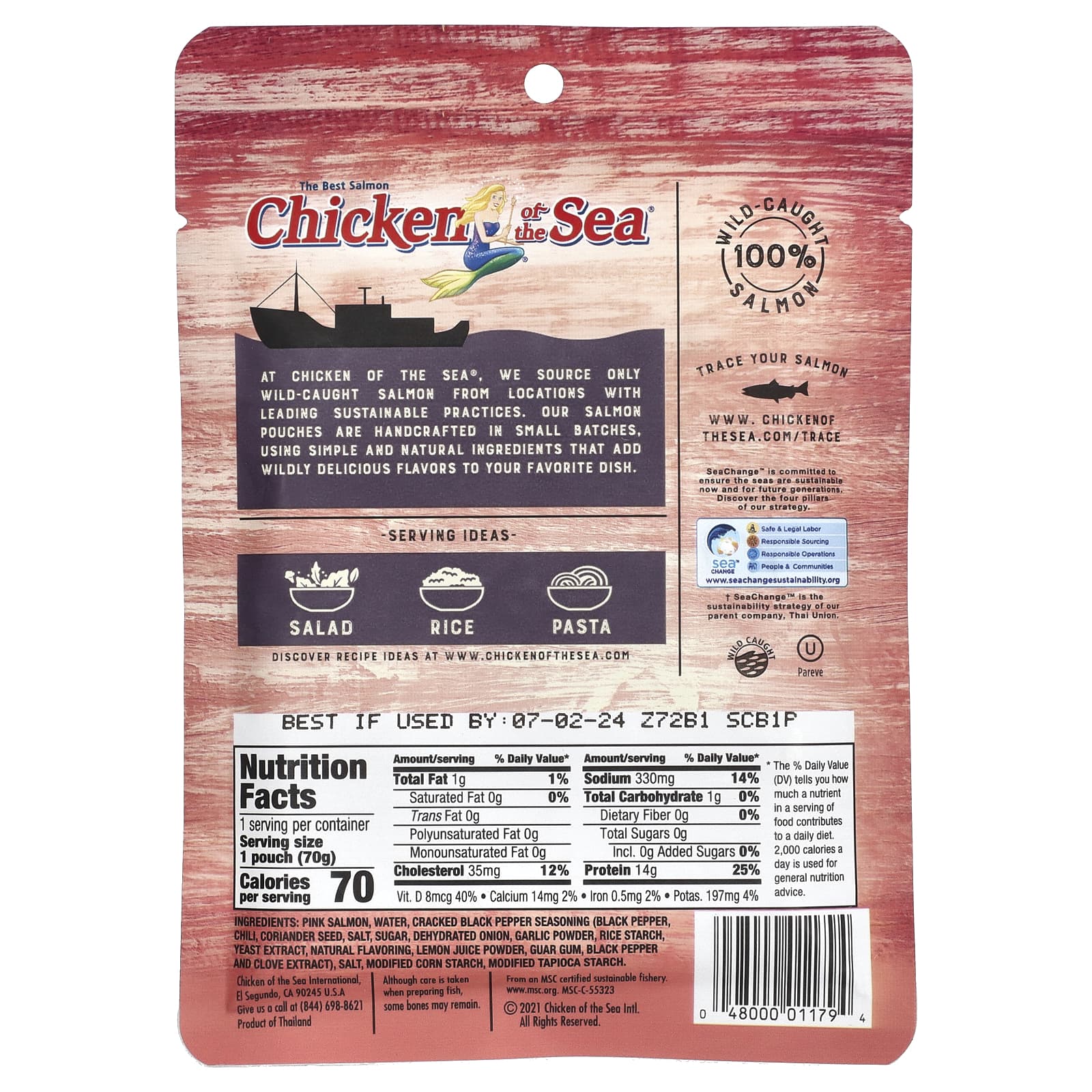Chicken of the Sea, Горбуша из дикой рыбы, измельченный перец, 70 г (2,5 унции)