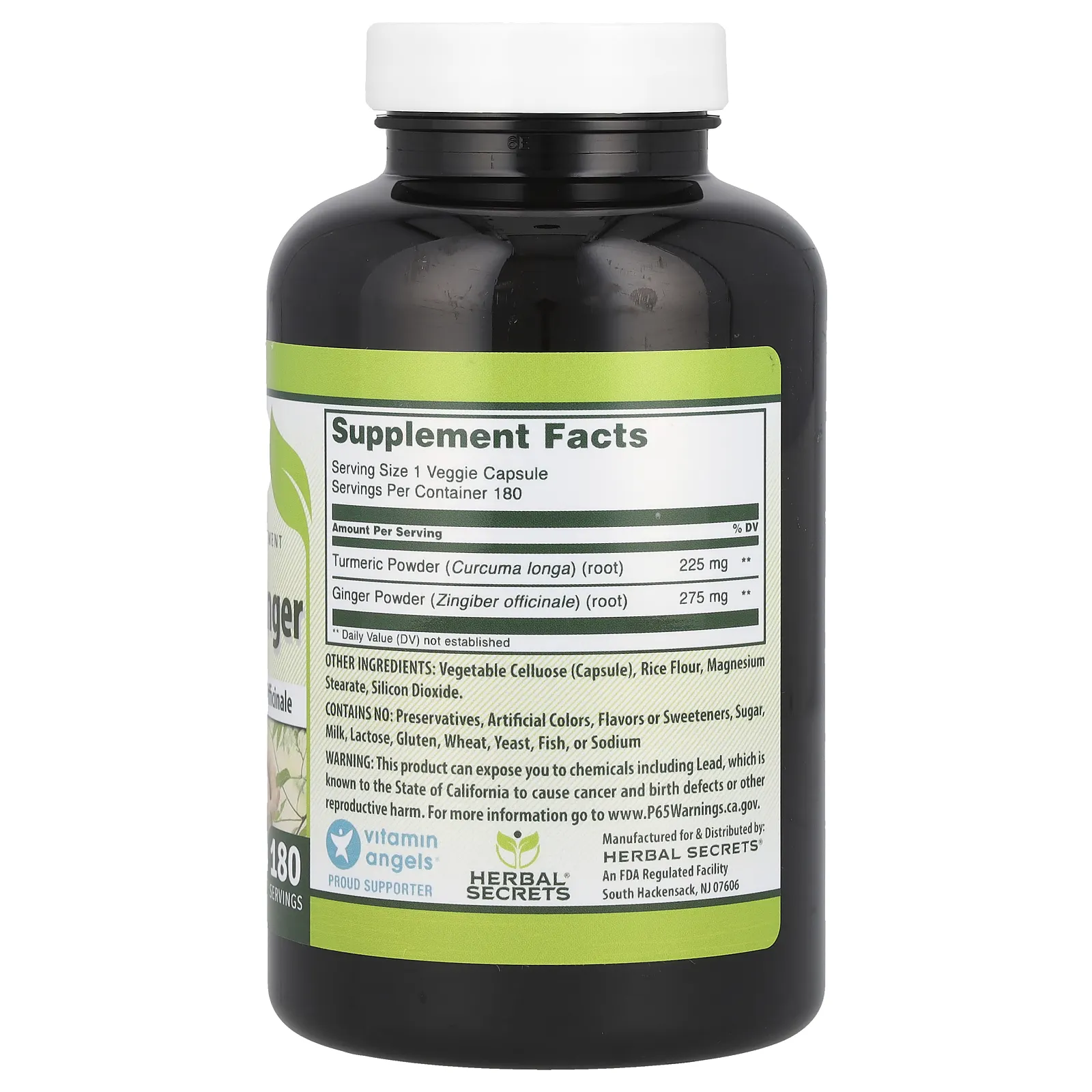 Herbal Secrets, Куркума и имбирь, 500 мг, 180 растительных капсул