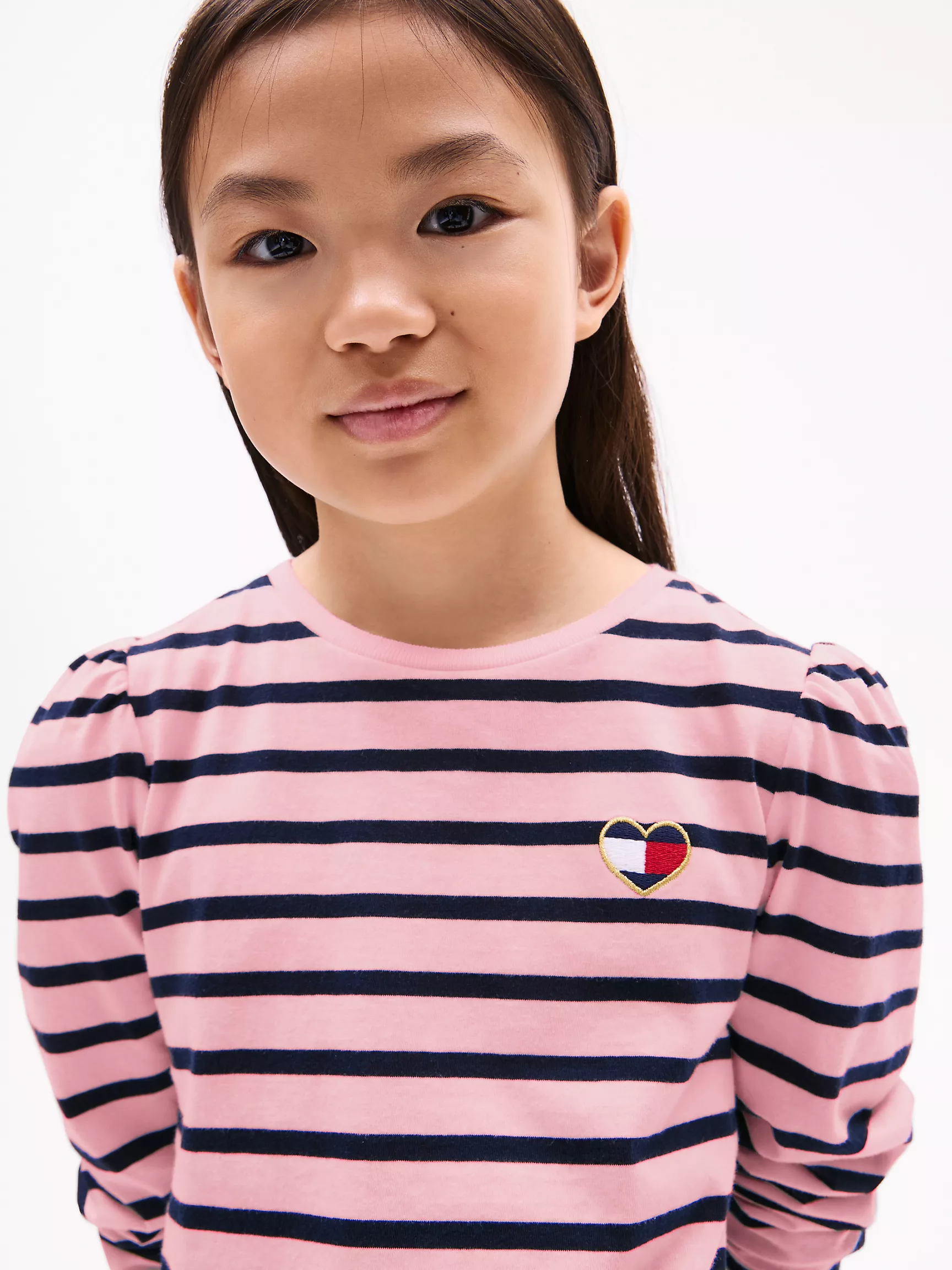 Футболка для девочек Tommy Hilfiger, Детская футболка в полоску с объемными плечами
