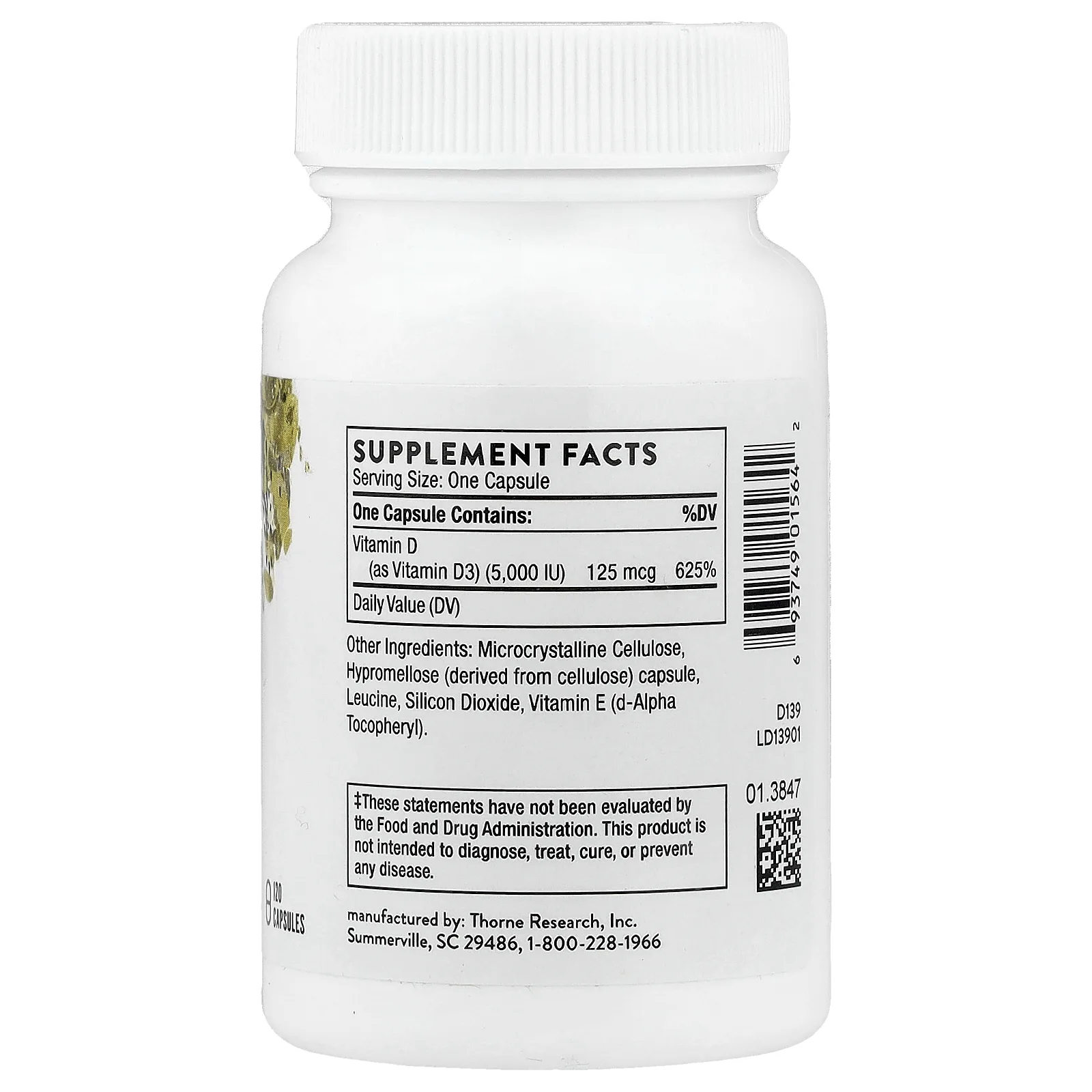 Thorne, D-5,000, 120 капсул (125 мкг в 1 капсуле)